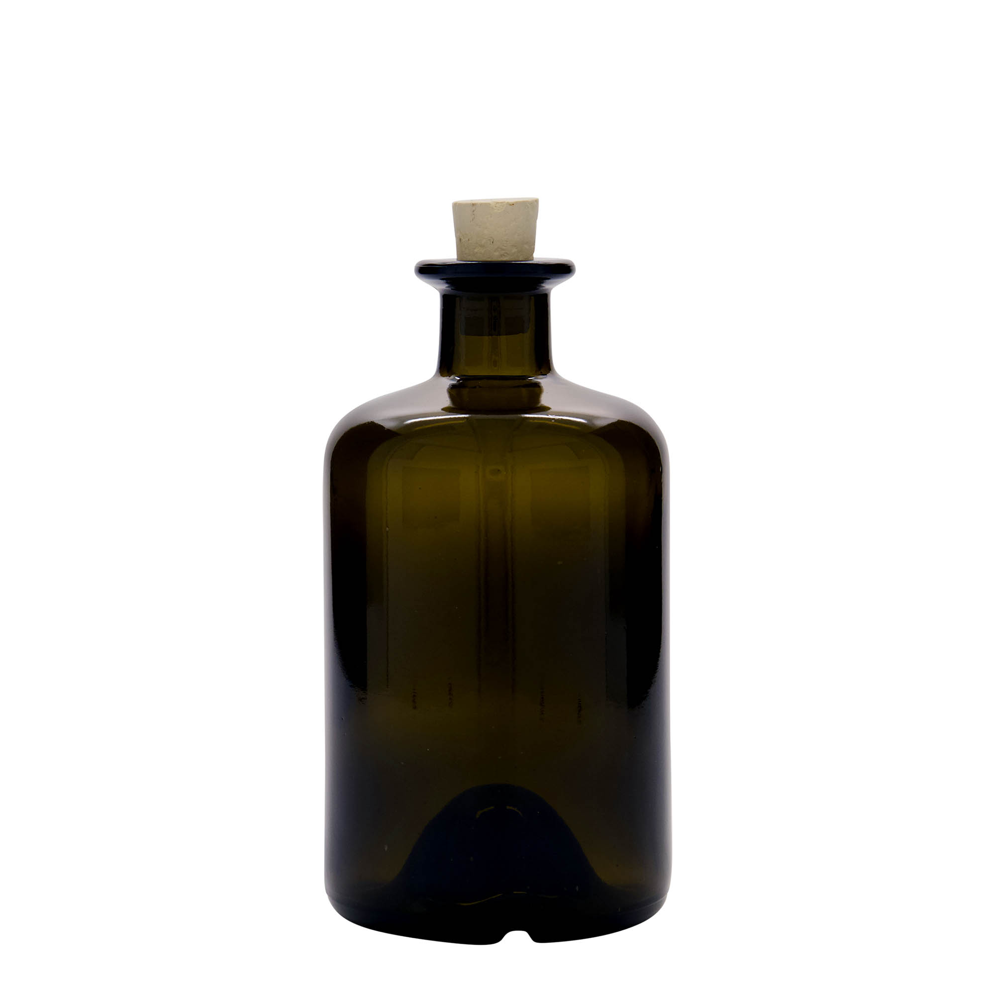 Frasco de vidro de 500 ml, estilo farmacêutico, verde antigo, boca: cortiça