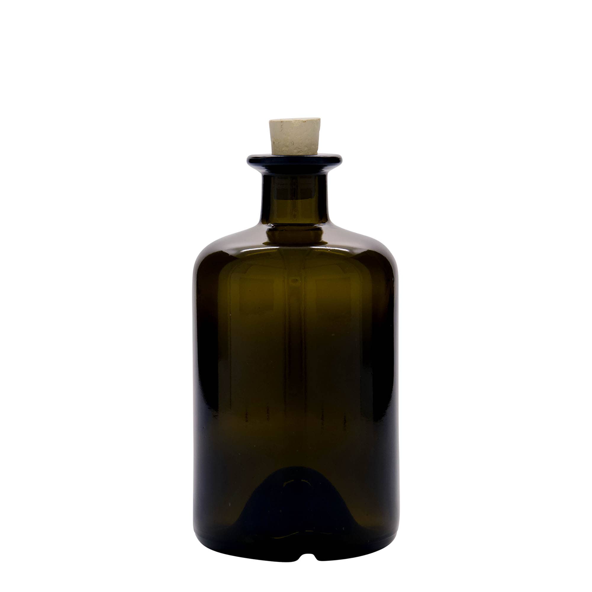 Frasco de vidro de 500 ml, estilo farmacêutico, verde antigo, boca: cortiça