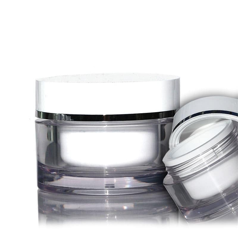 30 ml Boião, plástico SAN, branco, boca: Tampa de rosca 30 ml Boião, plástico SAN, branco, boca: Tampa de rosca