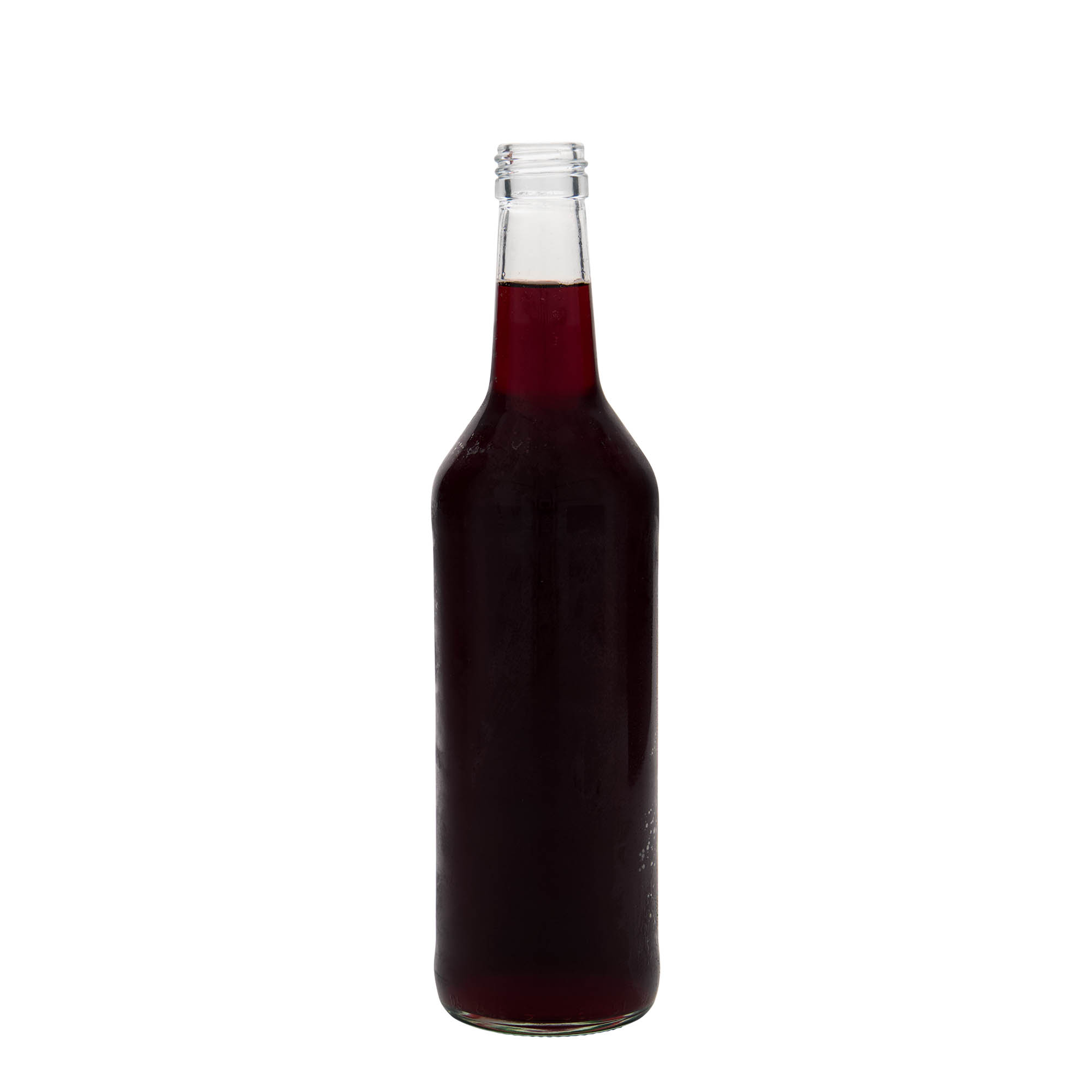 Garrafa de vidro 500 ml com pescoço reto, boca: PP 28 Garrafa de vidro 500 ml com pescoço reto, boca: PP 28