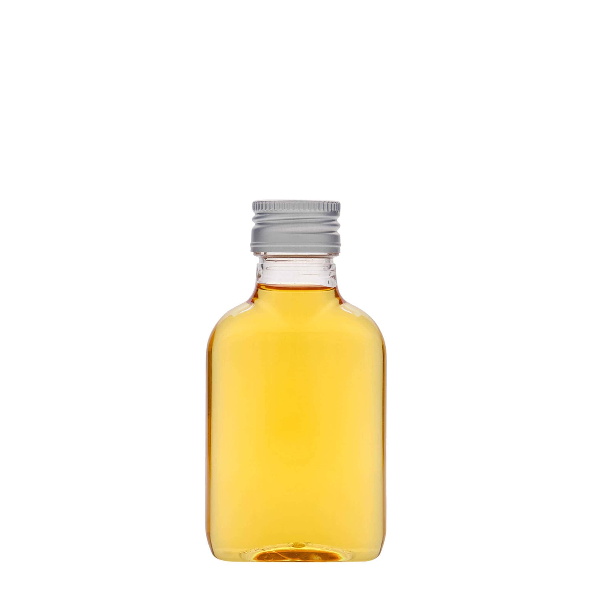 Frasco de bolso de 100 ml, oval, plástico PET, bocal: PP 28