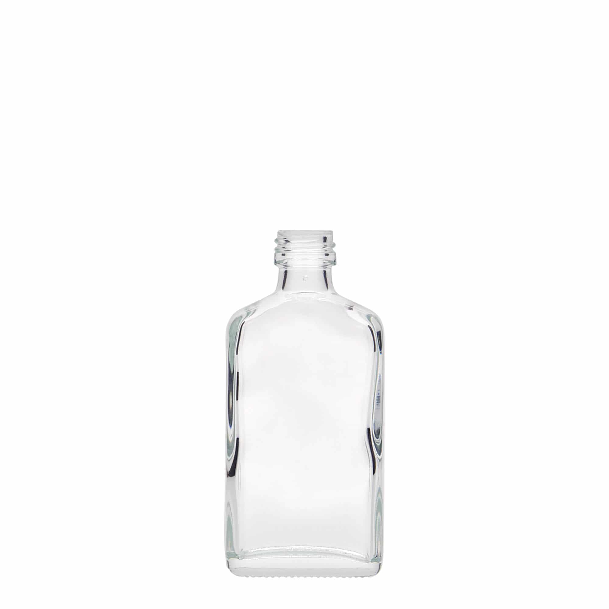 50 ml Garrafa de bolso, retangular, vidro, boca: PP 18 50 ml Garrafa de bolso, retangular, vidro, boca: PP 18