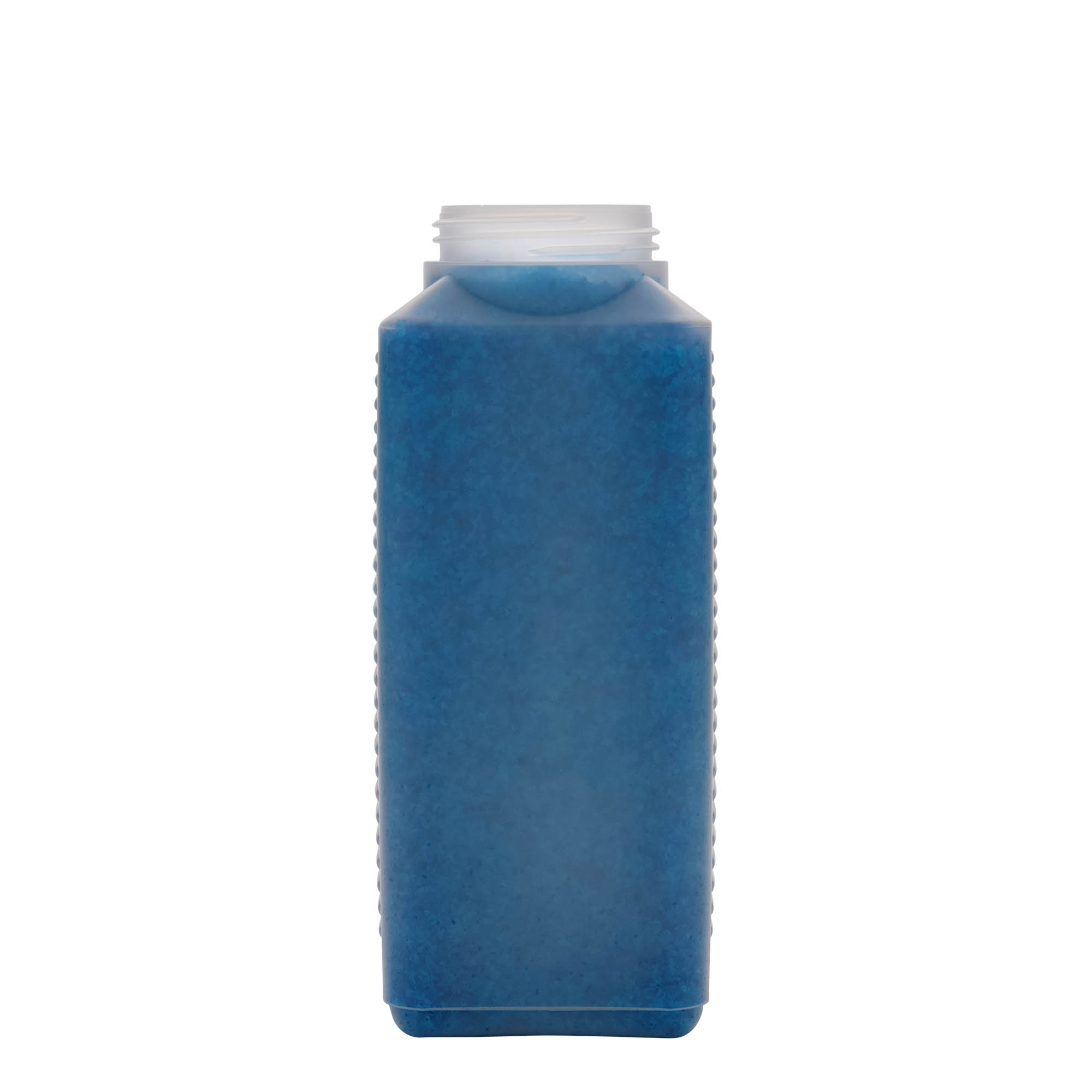 1.000 ml Garrafa de gargalo largo, retangular, plástico HDPE, natural, boca: DIN 60 EPE 1.000 ml Garrafa de gargalo largo, retangular, plástico HDPE, natural, boca: DIN 60 EPE