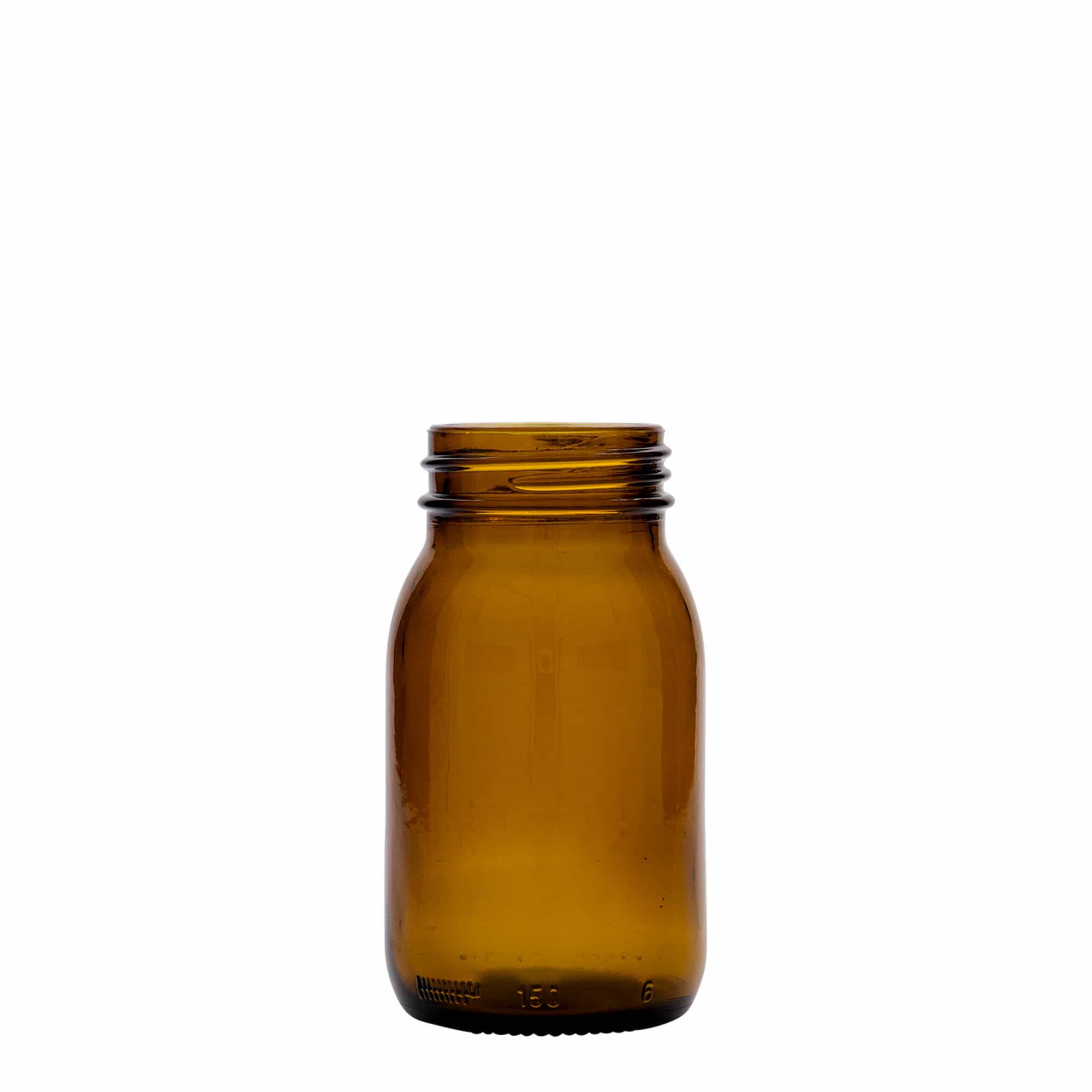 Frasco de boca larga de 150 ml, castanho, boca: DIN 45