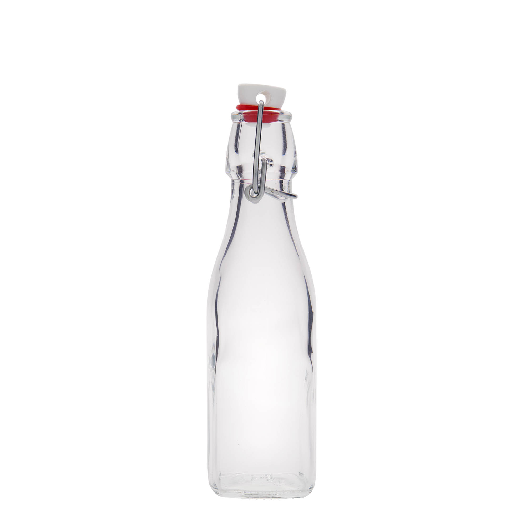 Garrafa de vidro 250 ml 'Swing, quadrada, boca: fecho de mola' Garrafa de vidro 250 ml 'Swing, quadrada, boca: fecho de mola'