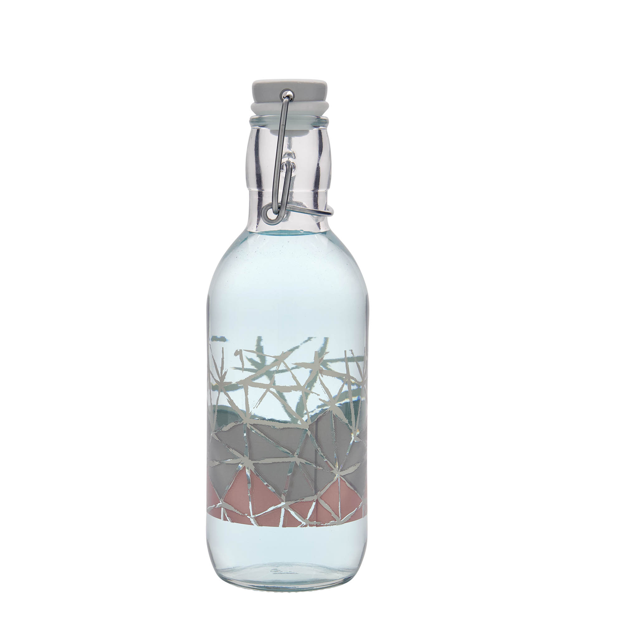 Garrafa de vidro de 500 ml Emilia impressa 'Manolibera rosa', boca: fecho de mola