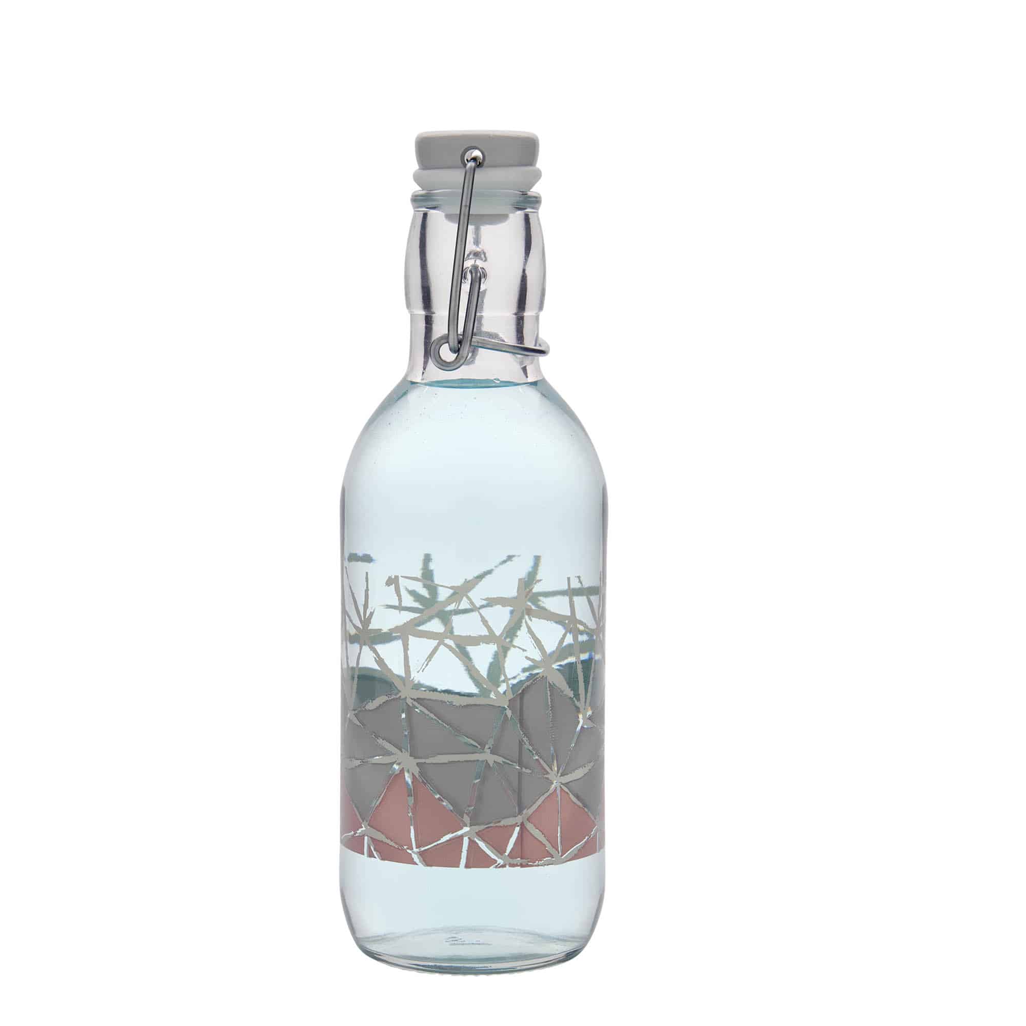 Garrafa de vidro de 500 ml Emilia impressa 'Manolibera rosa', boca: fecho de mola