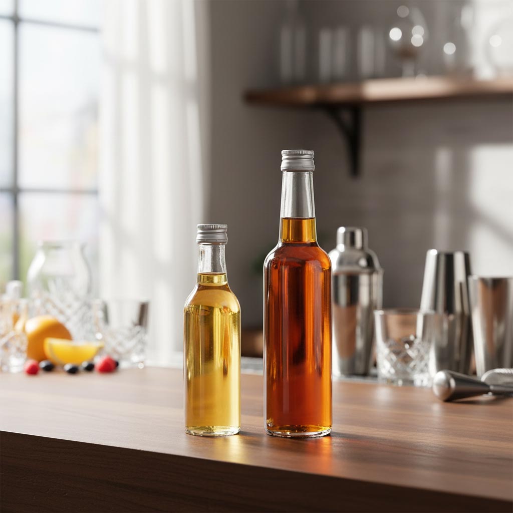 Frasco de vidro de 50 ml com gargalo recto, boca: PP 18 Frasco de vidro de 50 ml com gargalo recto, boca: PP 18