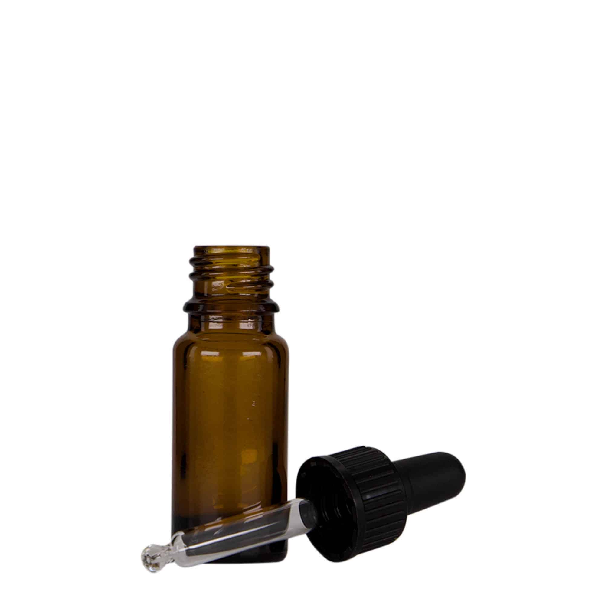 10 ml Frasco conta gotas farmacêutico, vidro, castanho-preto, boca: DIN 18