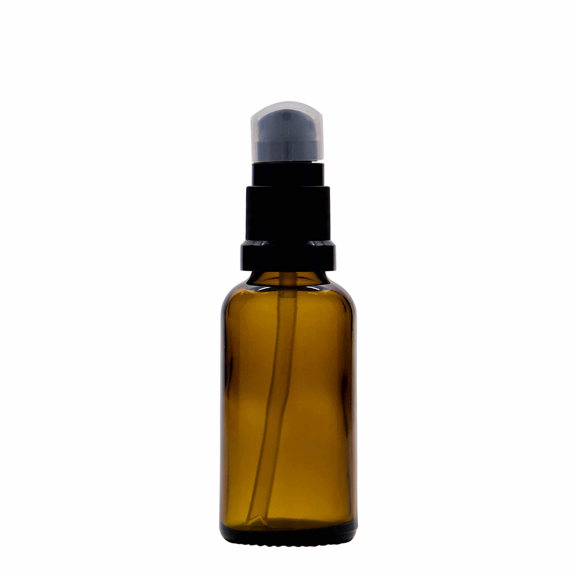 30 ml Frasco de medicamentos com dispensador de bomba, vidro, castanho, boca: DIN 18 30 ml Frasco de medicamentos com dispensador de bomba, vidro, castanho, boca: DIN 18