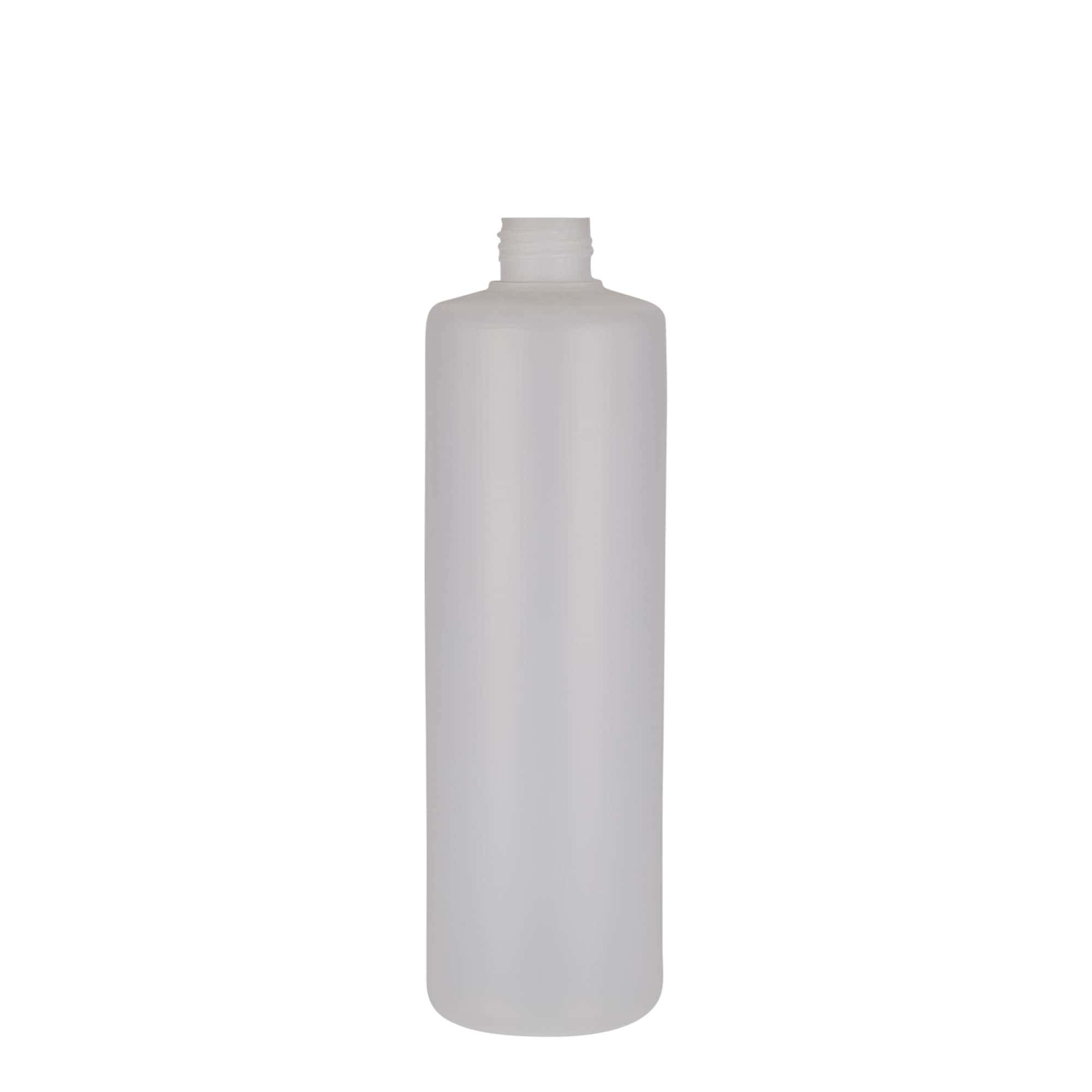 500 ml garrafa redonda, plástico PE, natural, boca: tampa de rosca