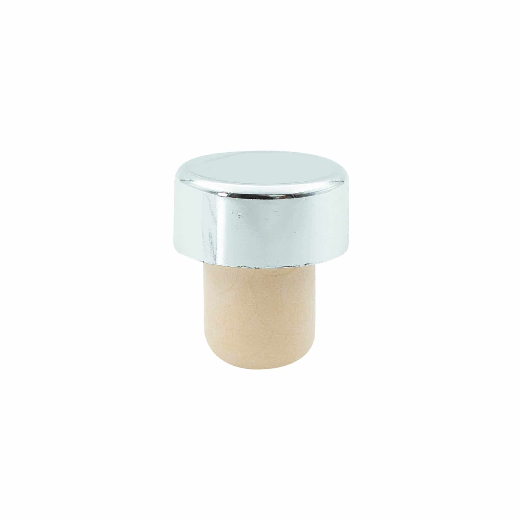 Rolhas capsuladas 19 mm, plástico, prateado, para boca: Cortiça Rolhas capsuladas 19 mm, plástico, prateado, para boca: Cortiça