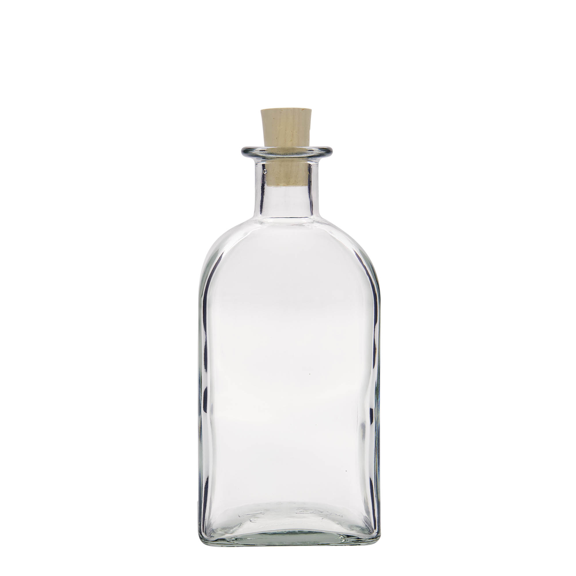 Frasco de vidro de 500 ml Apotheker Carré, quadrado, abertura: cortiça Frasco de vidro de 500 ml Apotheker Carré, quadrado, abertura: cortiça