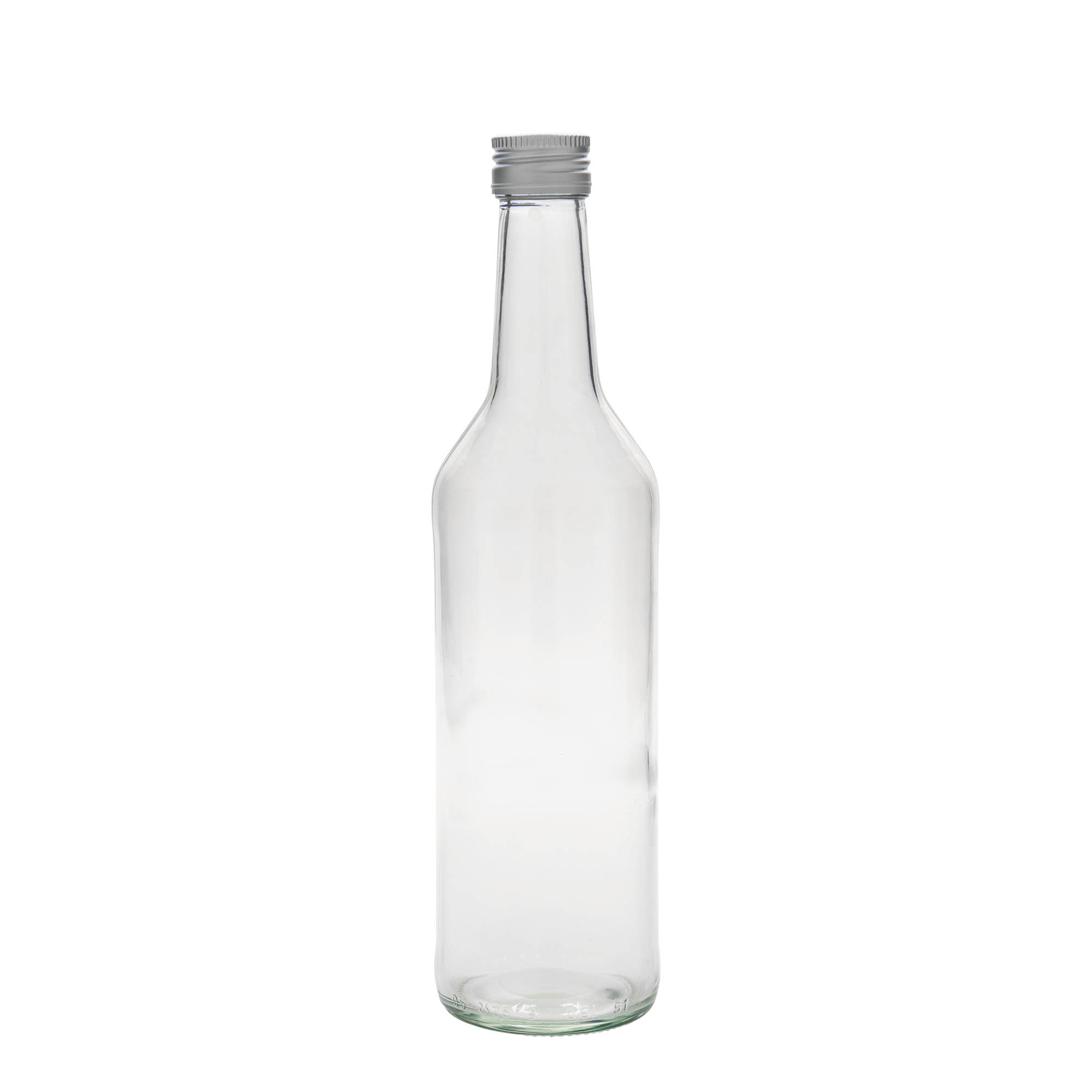 Garrafa de vidro 500 ml com pescoço reto, boca: PP 28 Garrafa de vidro 500 ml com pescoço reto, boca: PP 28