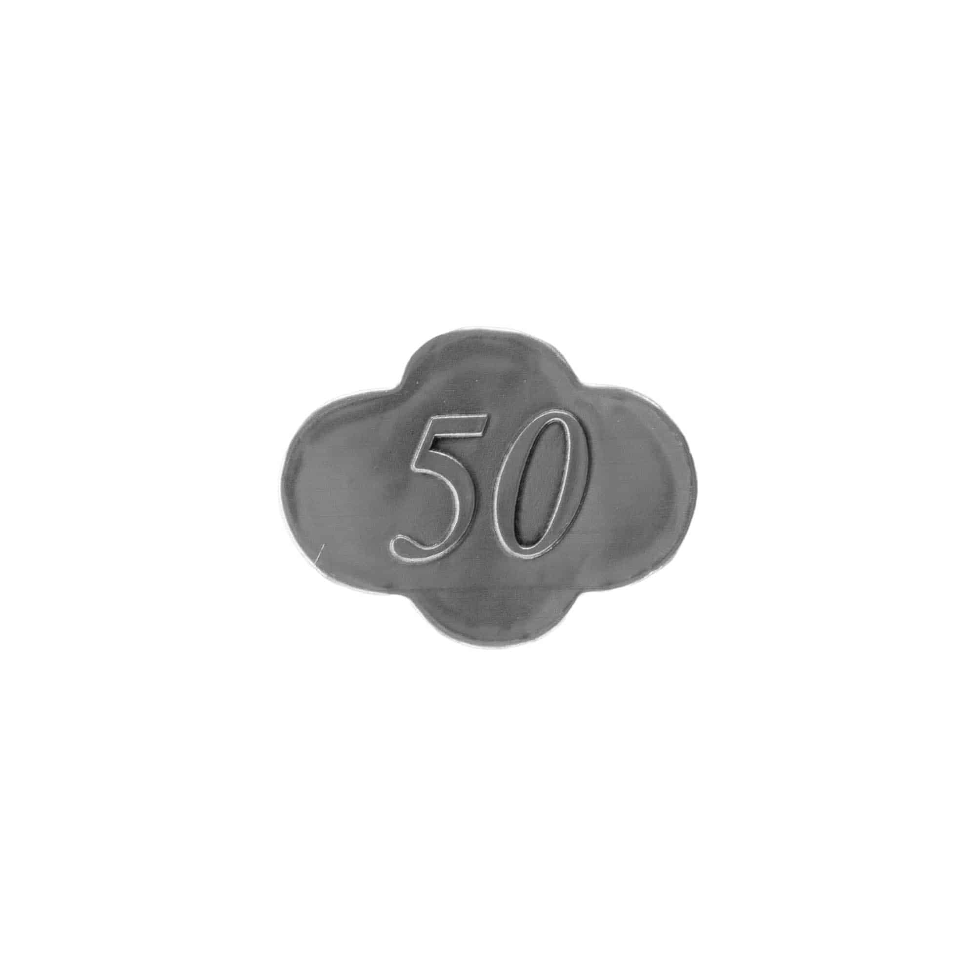 Etiqueta de estanho '50', metal, prata