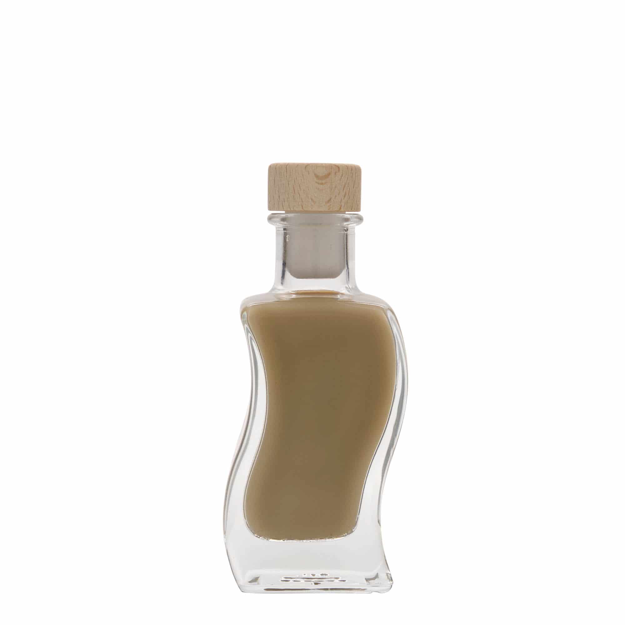 100 ml Garrafa de vidro 'Onda', quadrada, boca: Cortiça