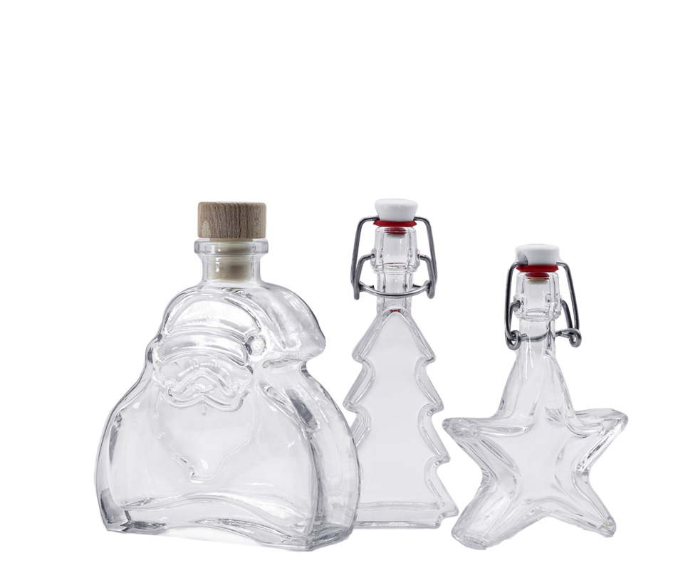 Garrafas de Natal Três garrafas decorativas para a época do Natal