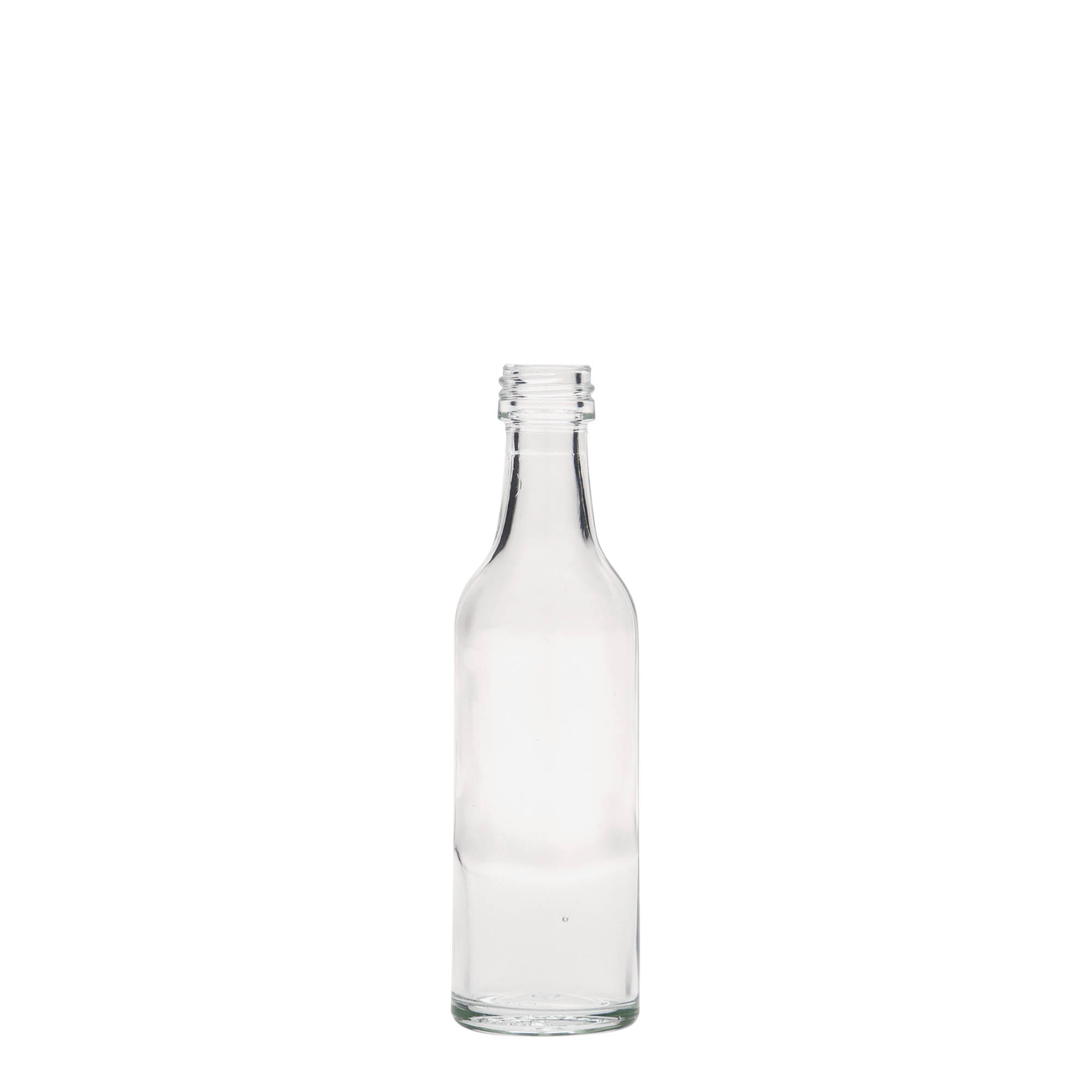Frasco de vidro de 50 ml com gargalo recto, boca: PP 18 Frasco de vidro de 50 ml com gargalo recto, boca: PP 18