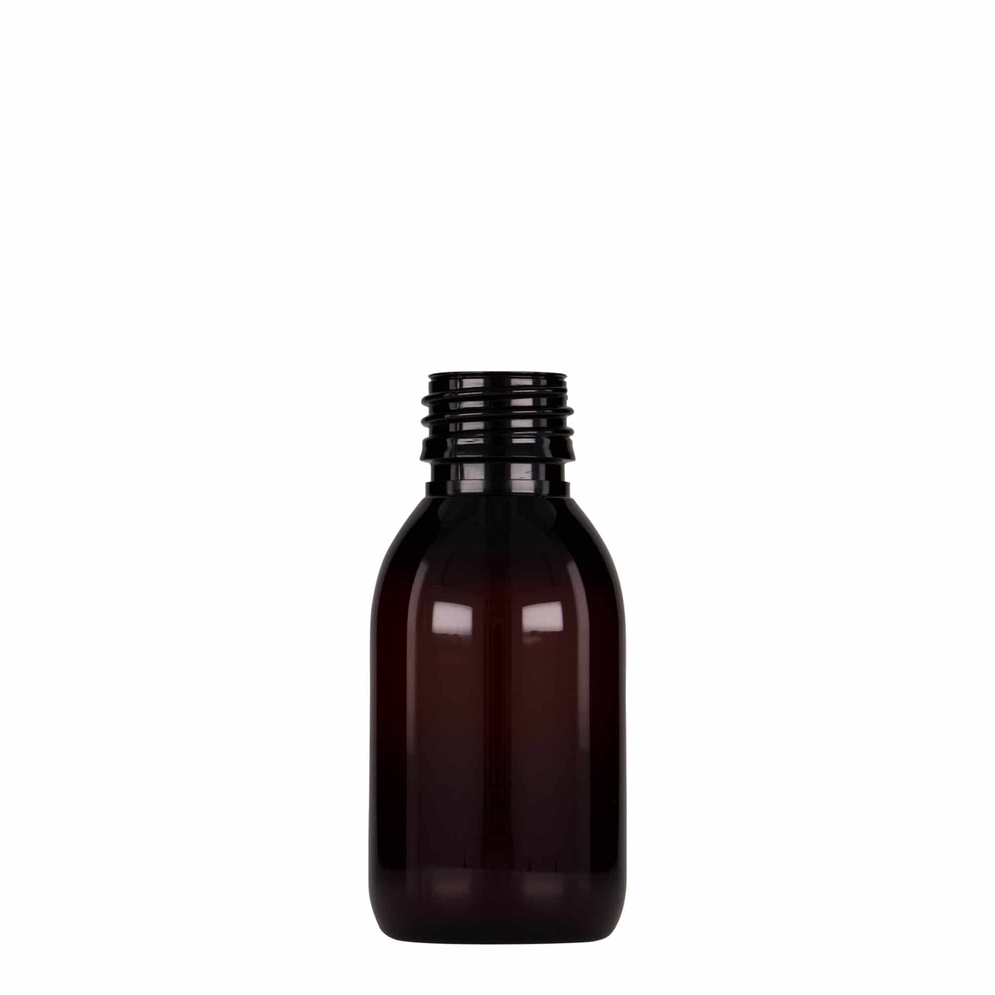 Frasco médico PET de 100 ml, castanho, plástico, boca: PP 28
