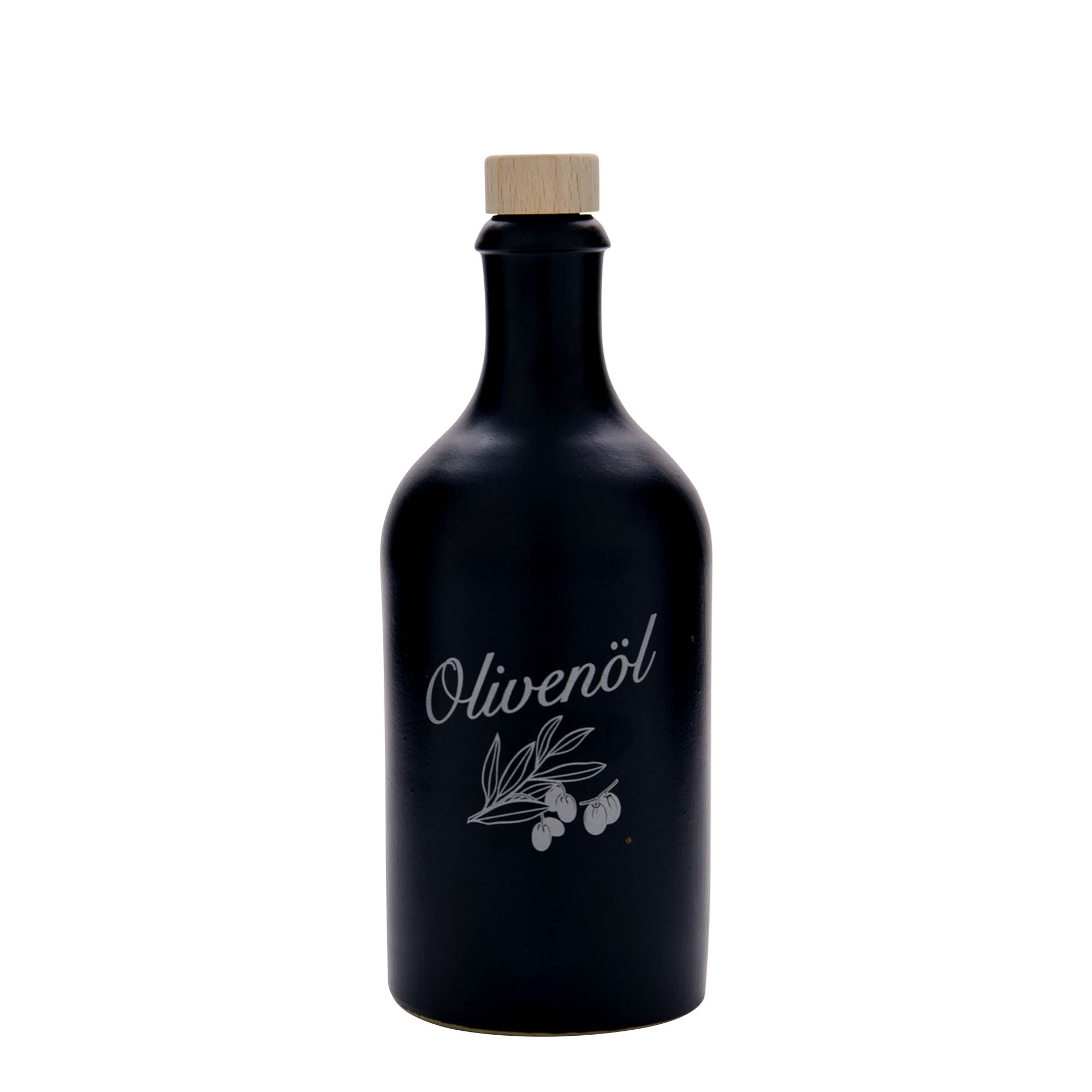 Jarro de barro de 500 ml, motivo: azeite, grés, preto, boca: cortiça