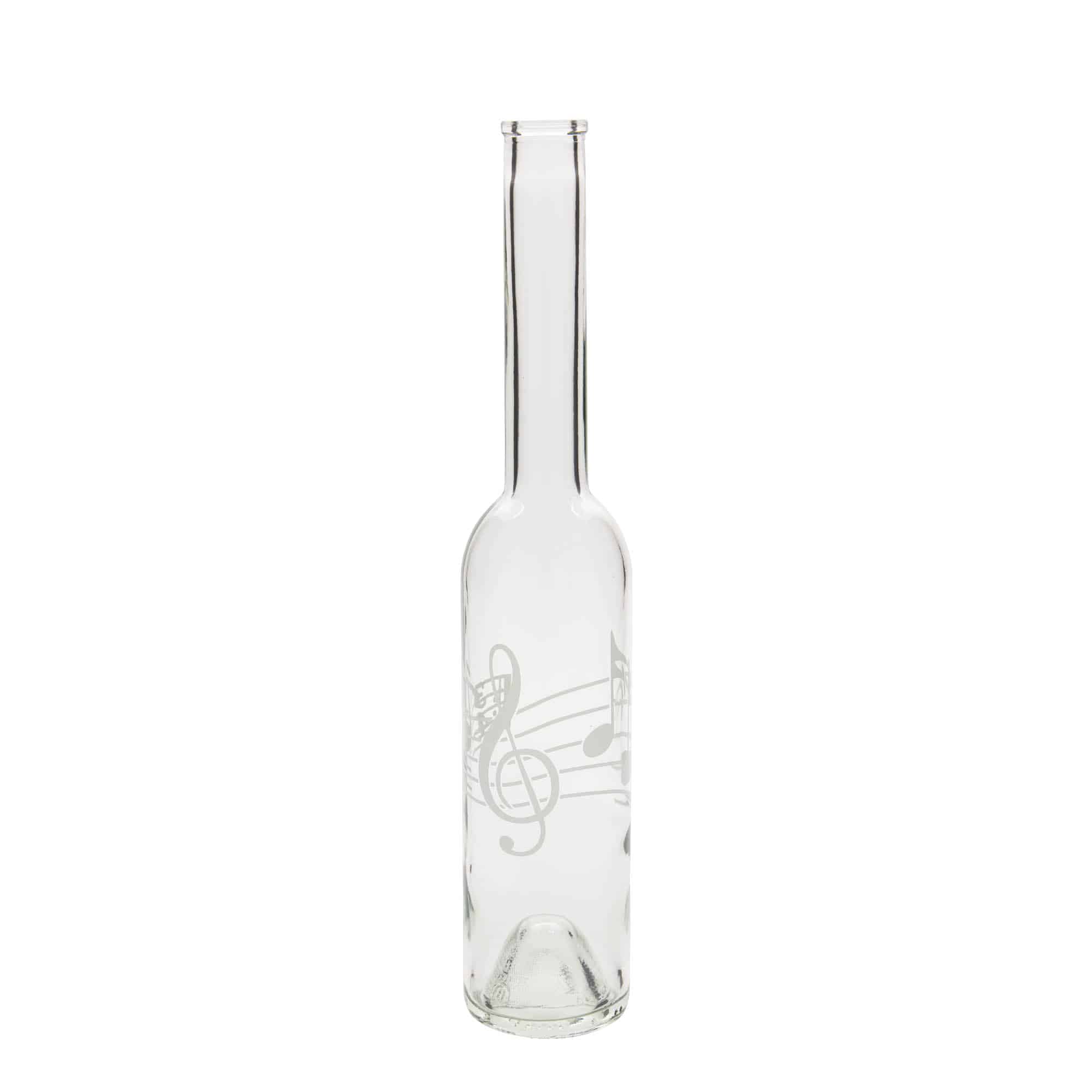 350 ml Garrafa de vidro 'Opera', Motivo: Notas musicais, boca: Cortiça 350 ml Garrafa de vidro 'Opera', Motivo: Notas musicais, boca: Cortiça