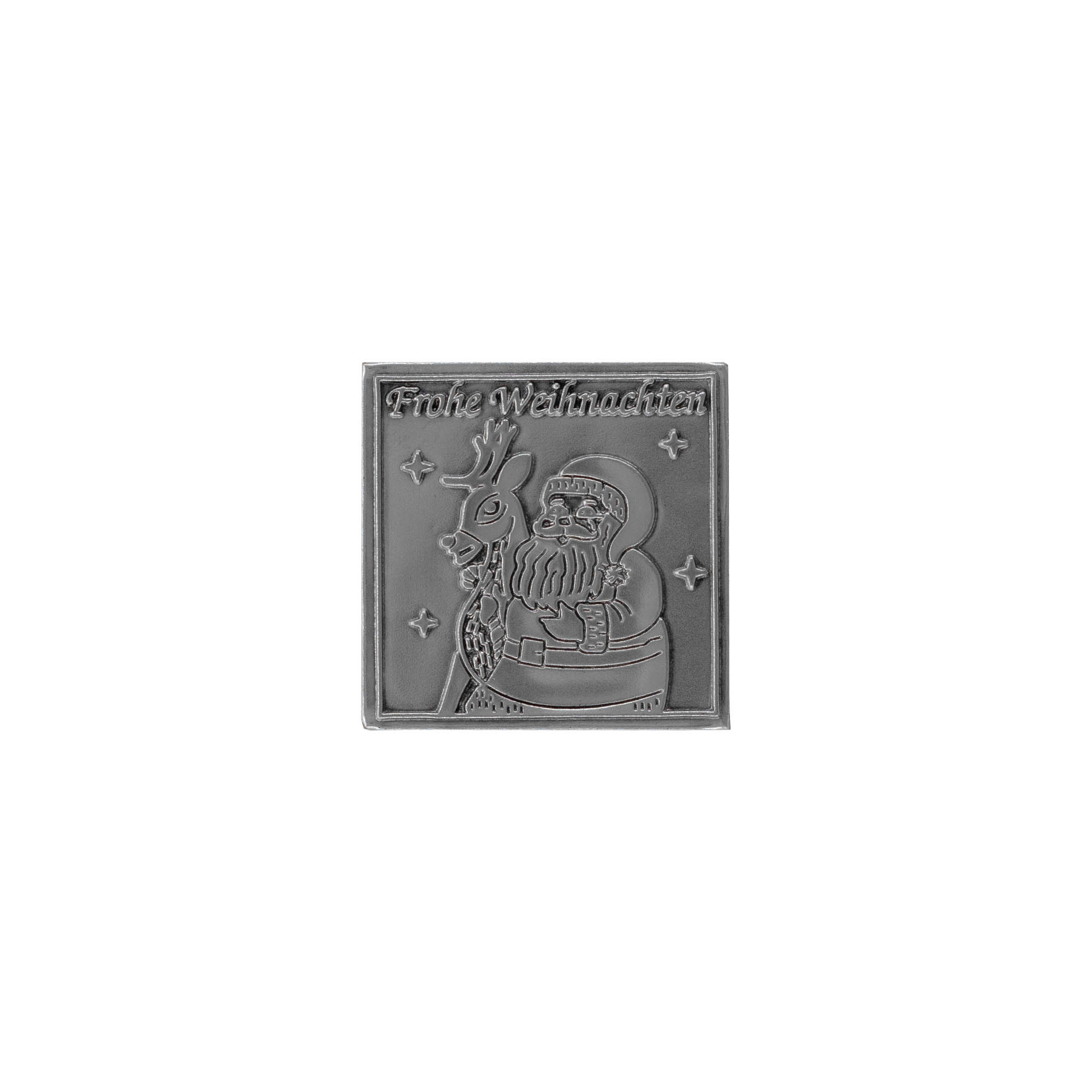 Etiqueta de estanho 'Feliz Natal', quadrada, metal, prata Etiqueta de estanho 'Feliz Natal', quadrada, metal, prata