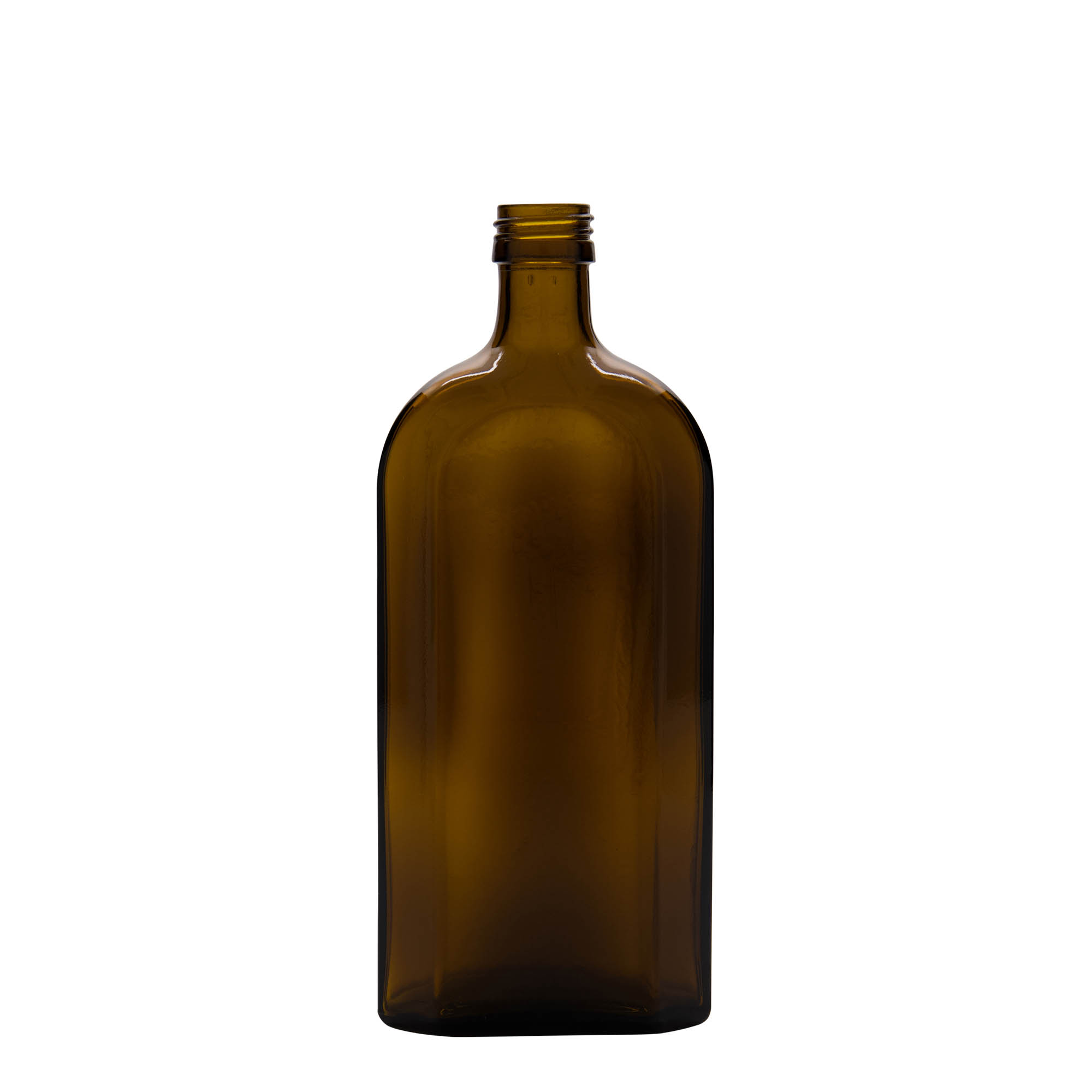 Frasco médico de 500 ml Meplat, oval, vidro, castanho, boca: PP 28