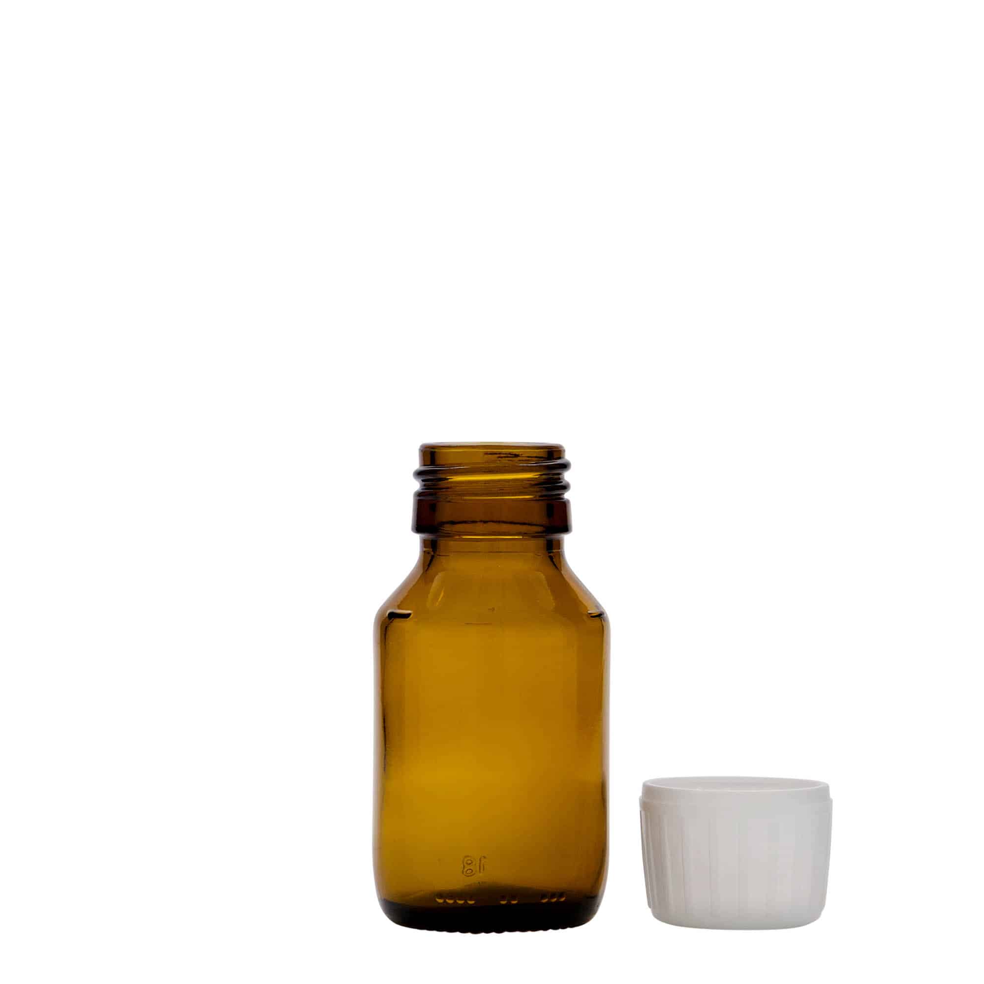 50 ml Frasco de medicamentos, castanho, vidro, boca: PP 28