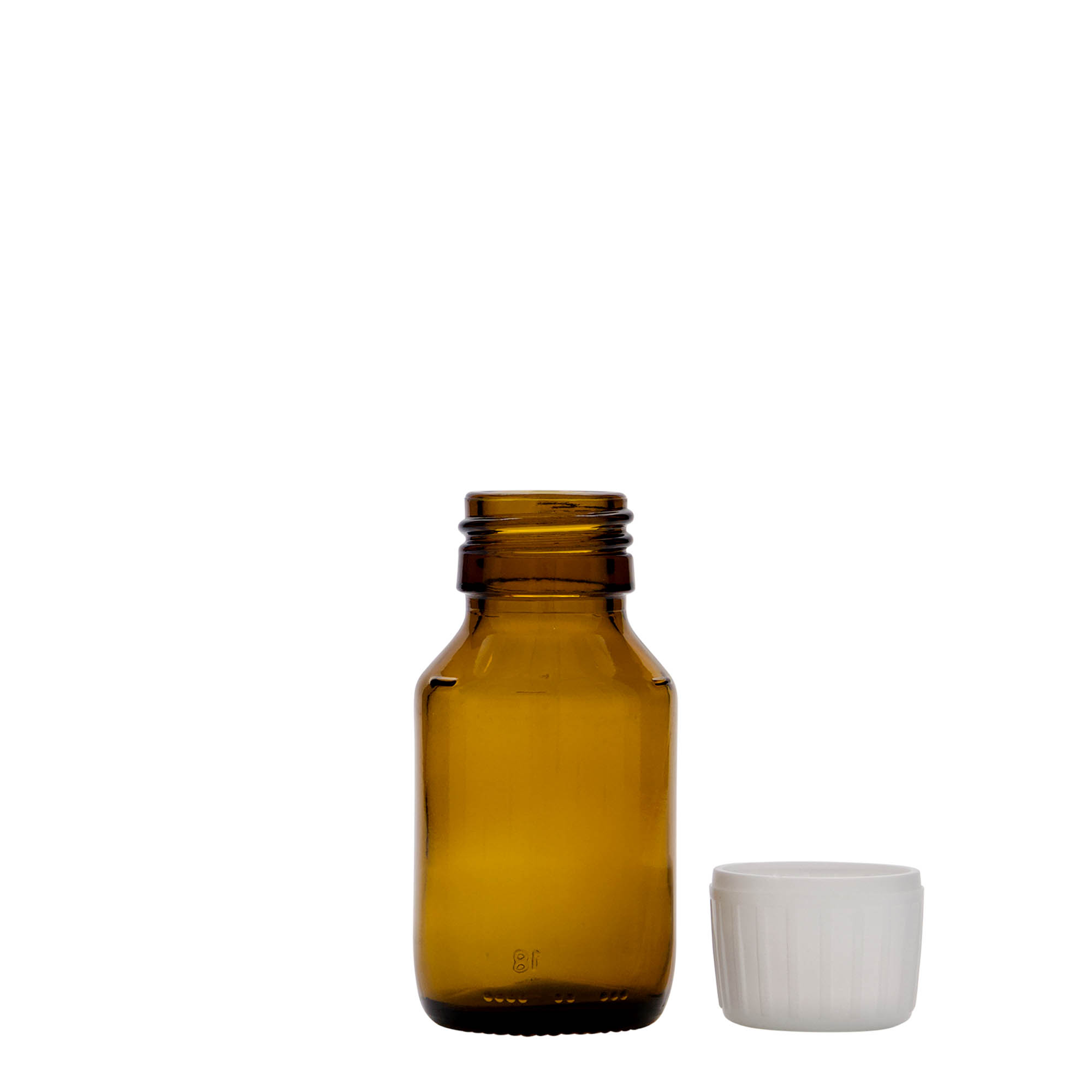 Frasco médico de 50 ml, castanho, vidro, boca: PP 28 Frasco médico de 50 ml, castanho, vidro, boca: PP 28