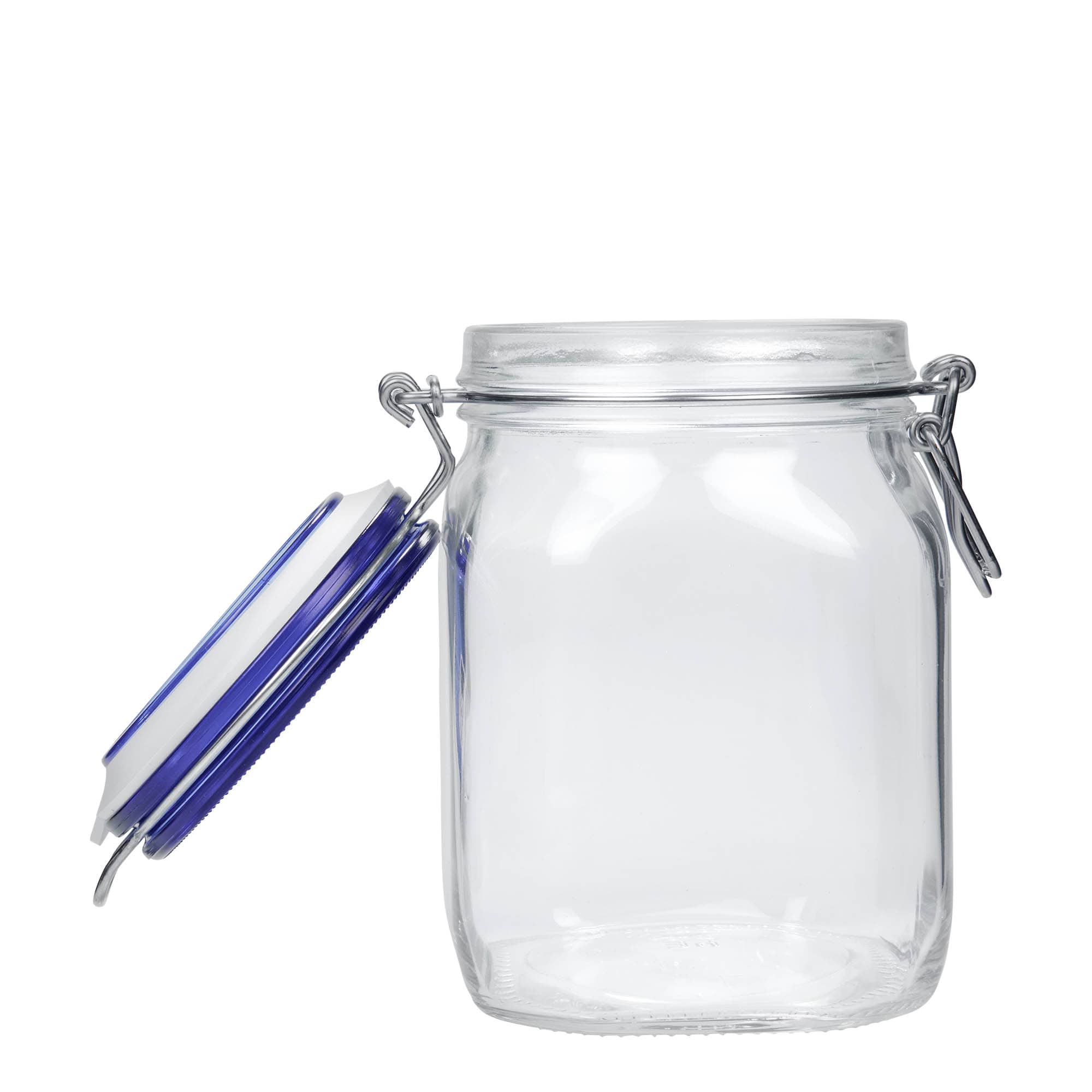 1.000 ml Frasco com fecho de mola 'Fido' Tampa Azul, quadrado, Boca: Fecho de mola 1.000 ml Frasco com fecho de mola 'Fido' Tampa Azul, quadrado, Boca: Fecho de mola