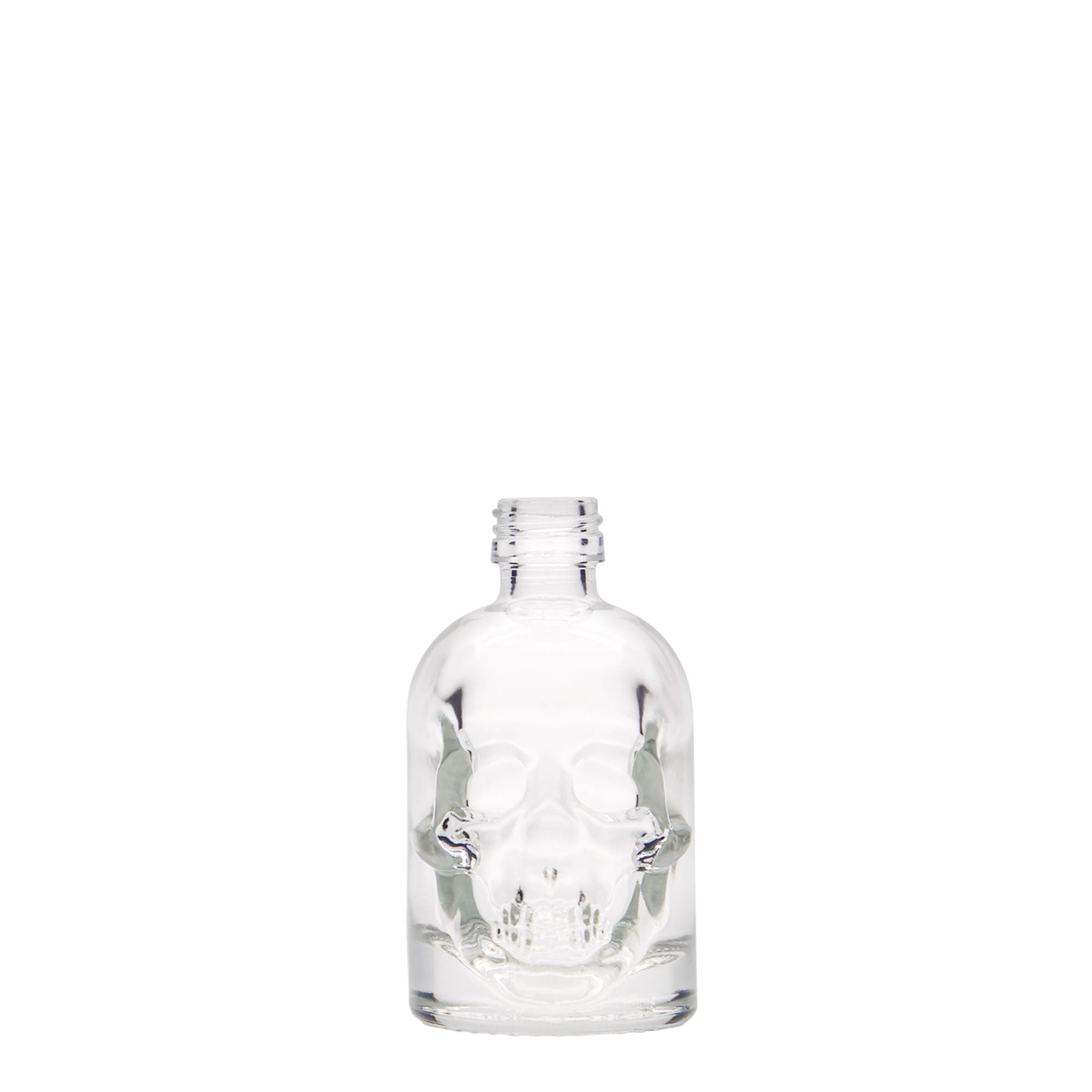 Frasco de vidro de 50 ml 'Caveira', boca: PP 18 Frasco de vidro de 50 ml 'Caveira', boca: PP 18
