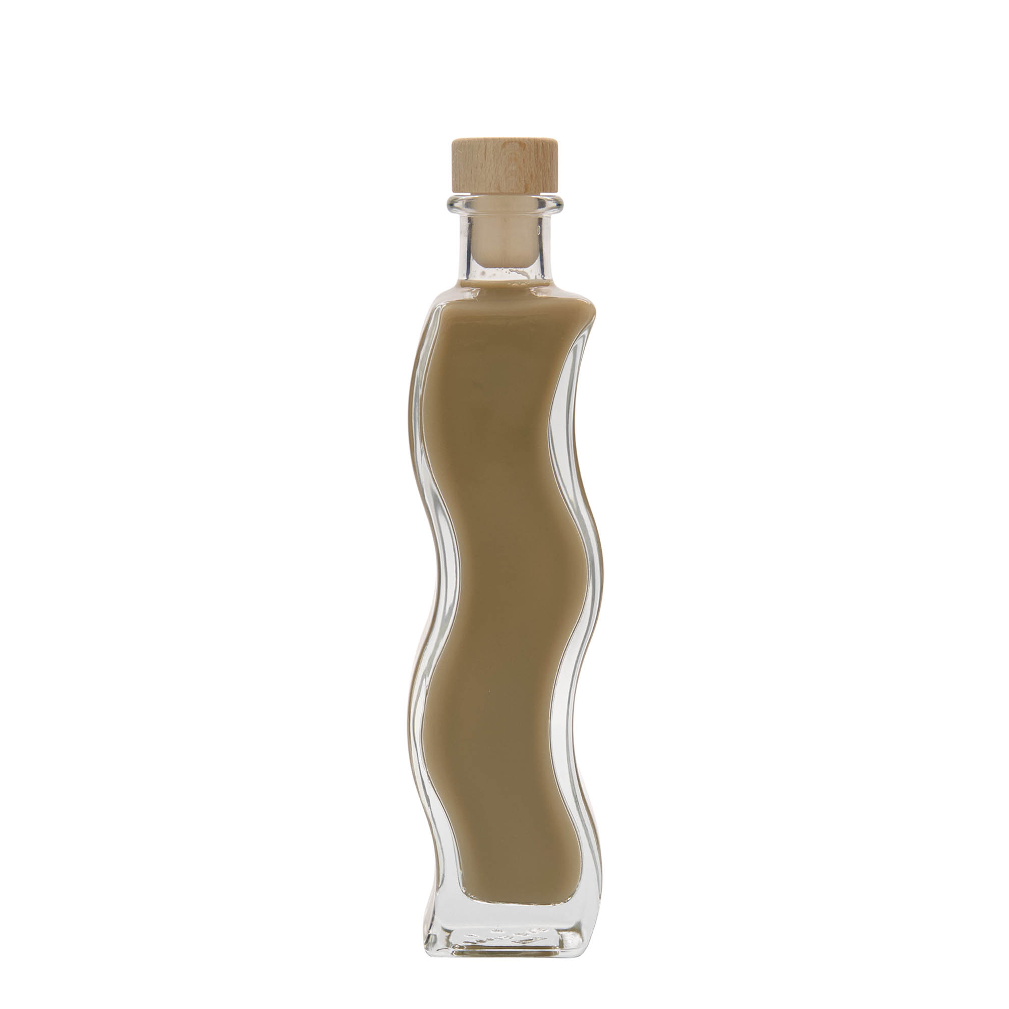 Garrafa de vidro de 200 ml 'Onda', quadrada, boca: cortiça