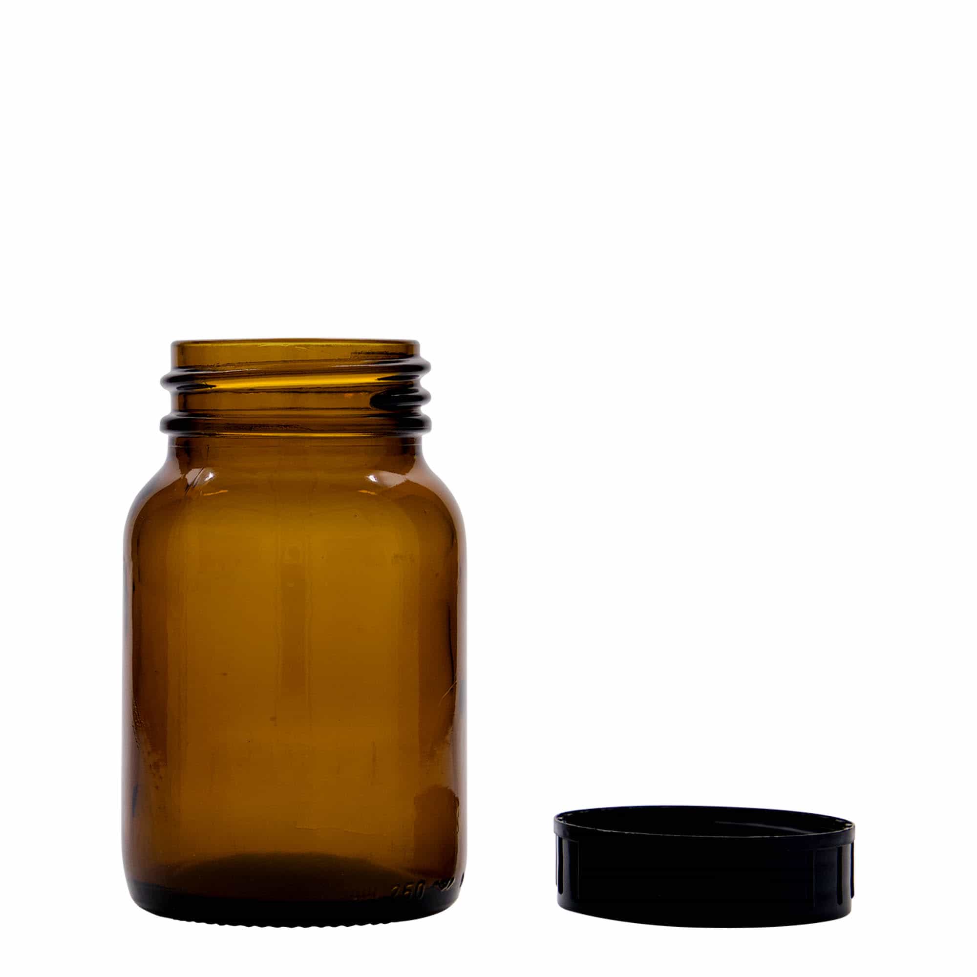 250 ml Frasco de boca larga, castanho, vidro, boca: DIN 55