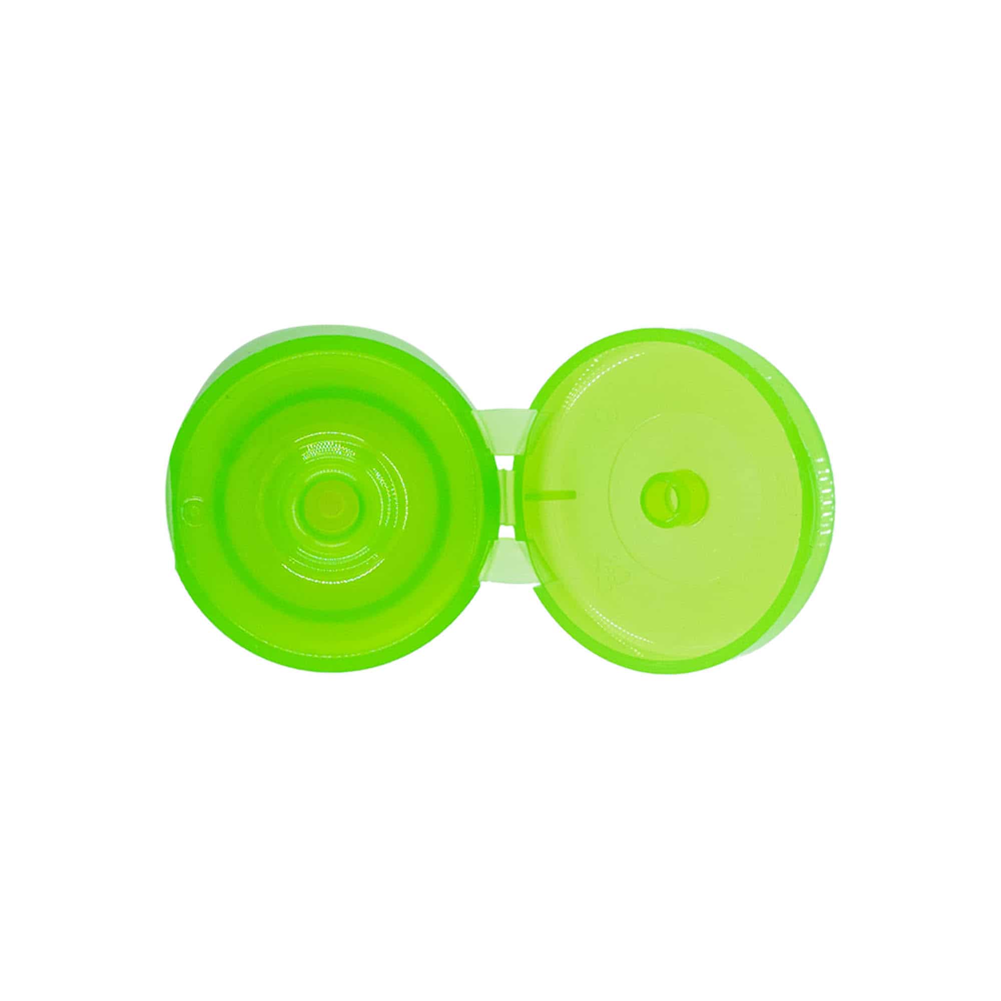 Tampa de rosca com dobradiça, plástico PP, verde, para boca: 24/410