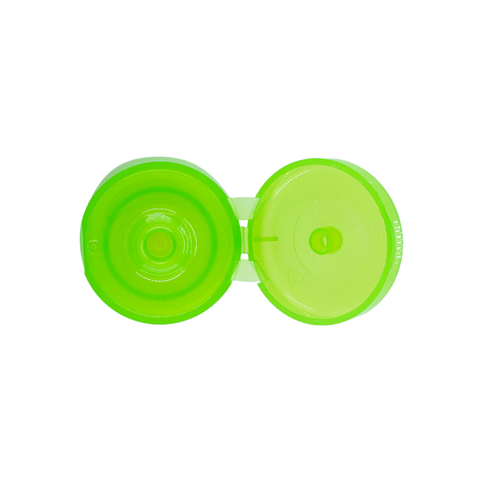 Tampa de rosca com dobradiça articulada, plástico PP, verde, para bocal: 24/410 Tampa de rosca com dobradiça articulada, plástico PP, verde, para bocal: 24/410