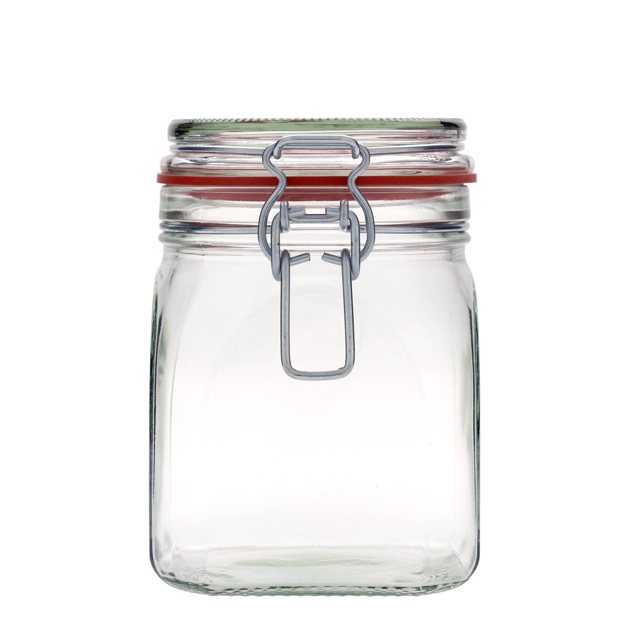 Frasco de vidro com fecho de arame de 900 ml, quadrado, boca: fecho de arame
