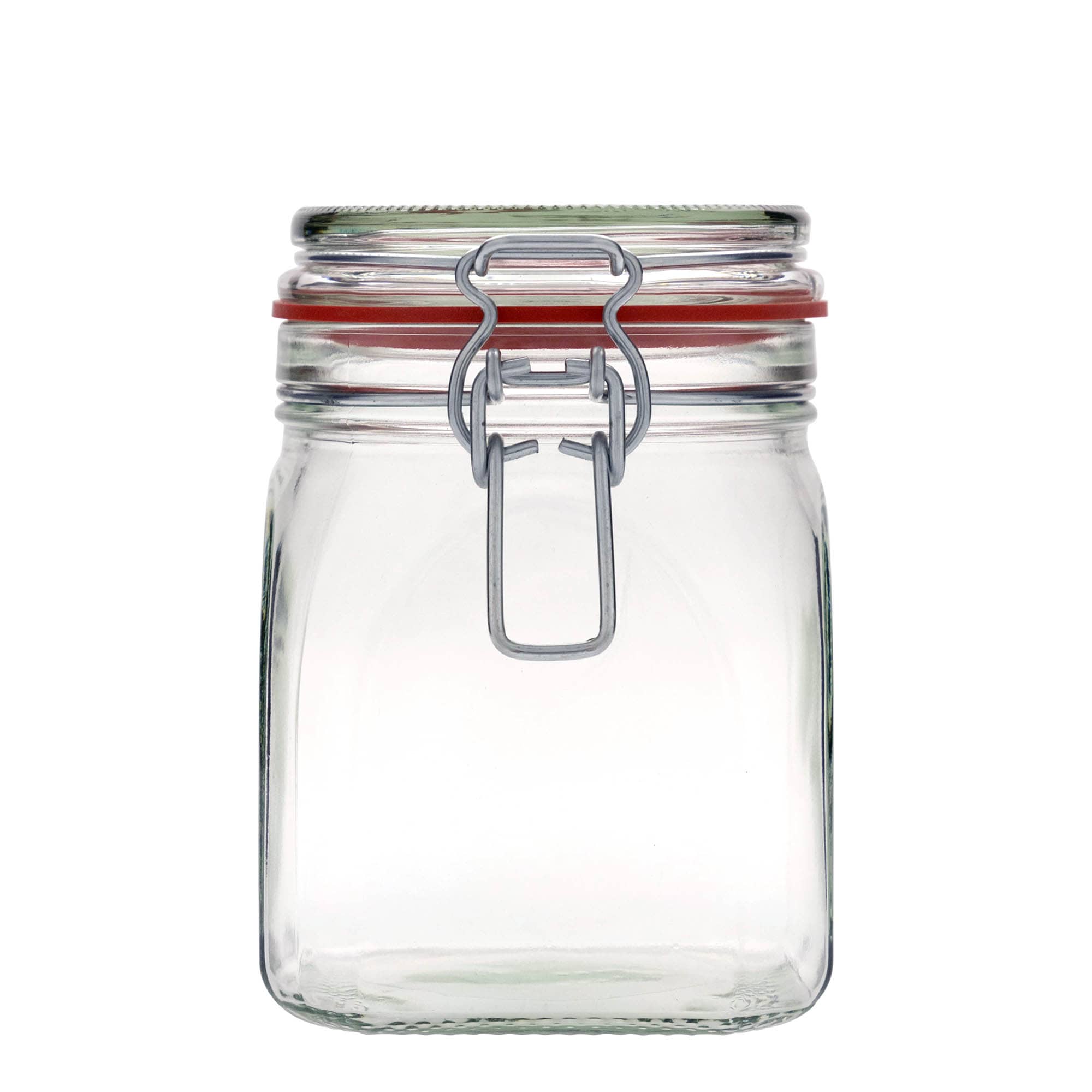 Frasco de vidro com fecho de arame de 900 ml, quadrado, boca: fecho de arame