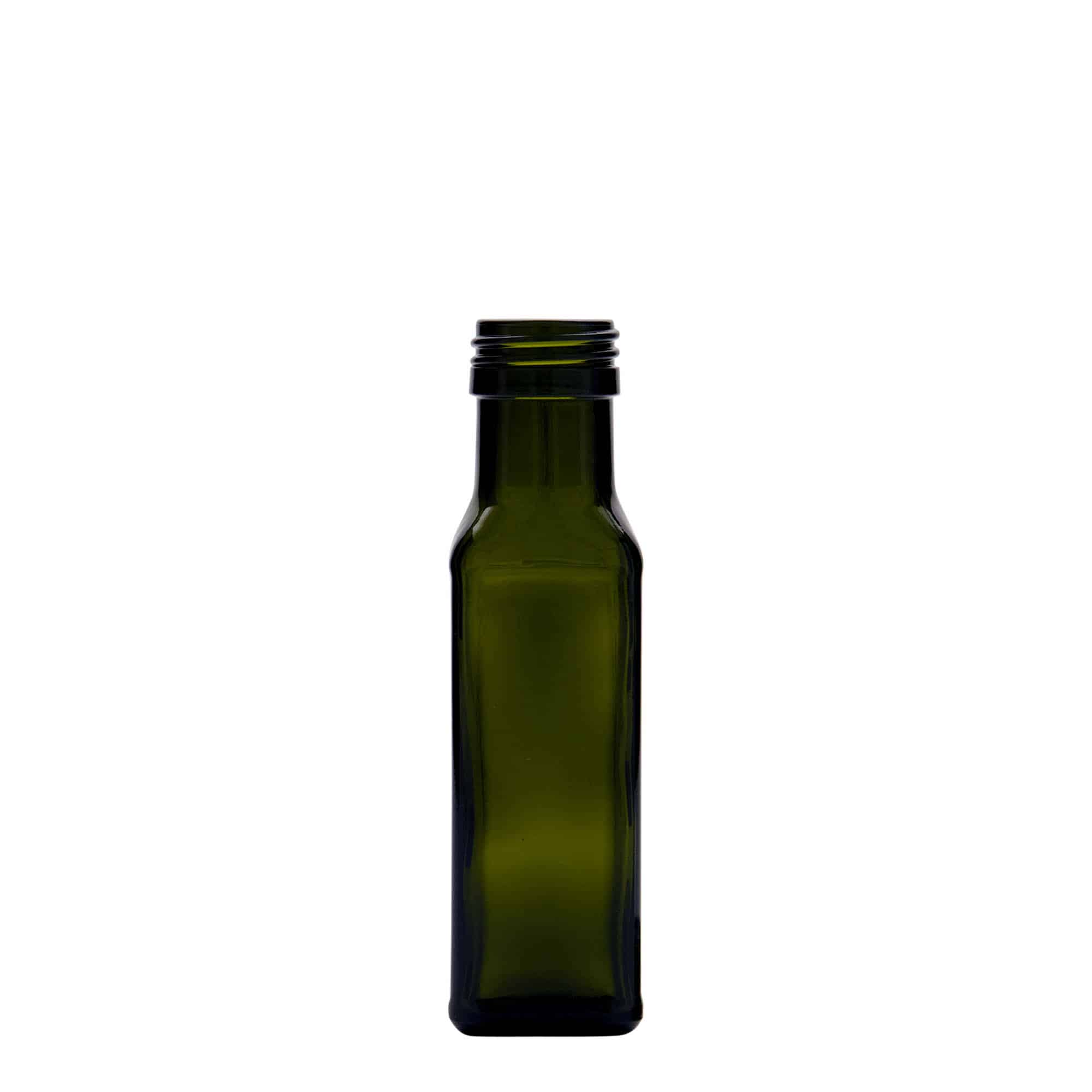 100 ml Garrafa de vidro 'Marasca', quadrada, verde antigo, boca: PP 31,5