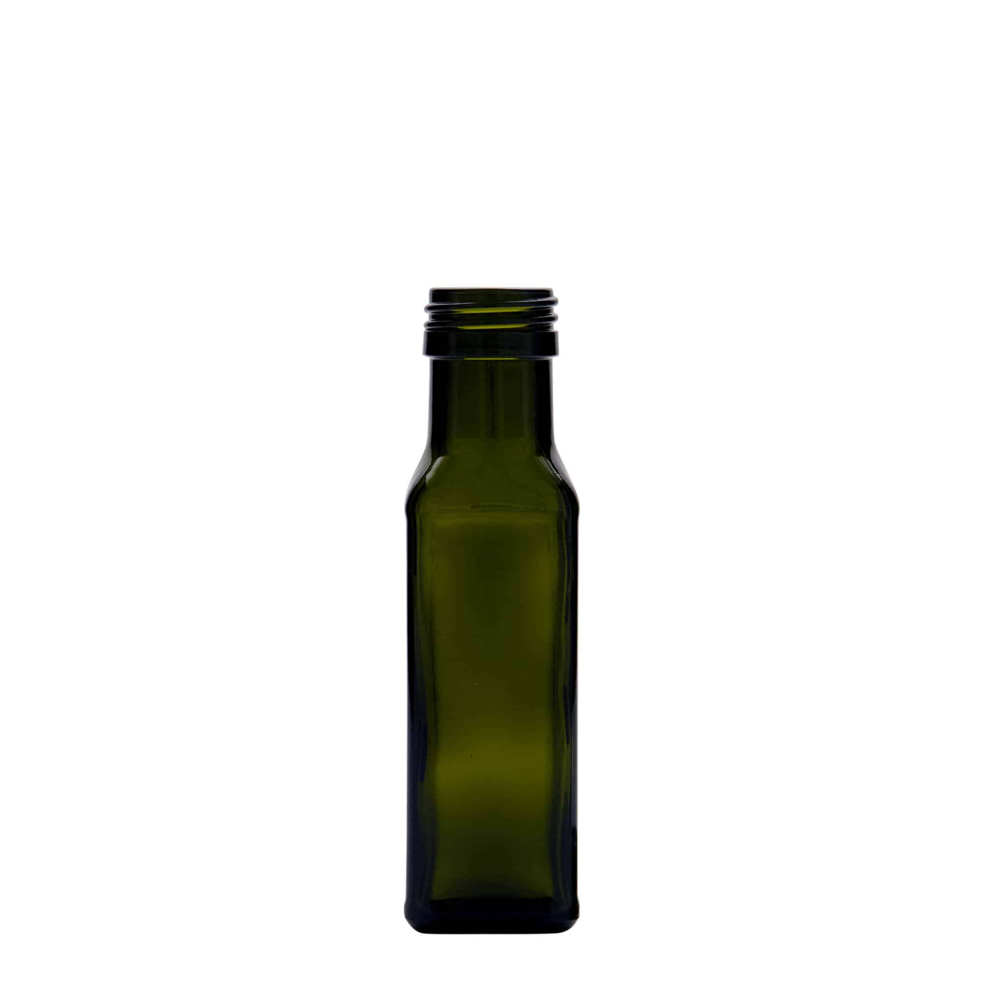 Frasco de vidro de 100 ml 'Marasca', quadrado, verde antigo, boca: PP 31,5