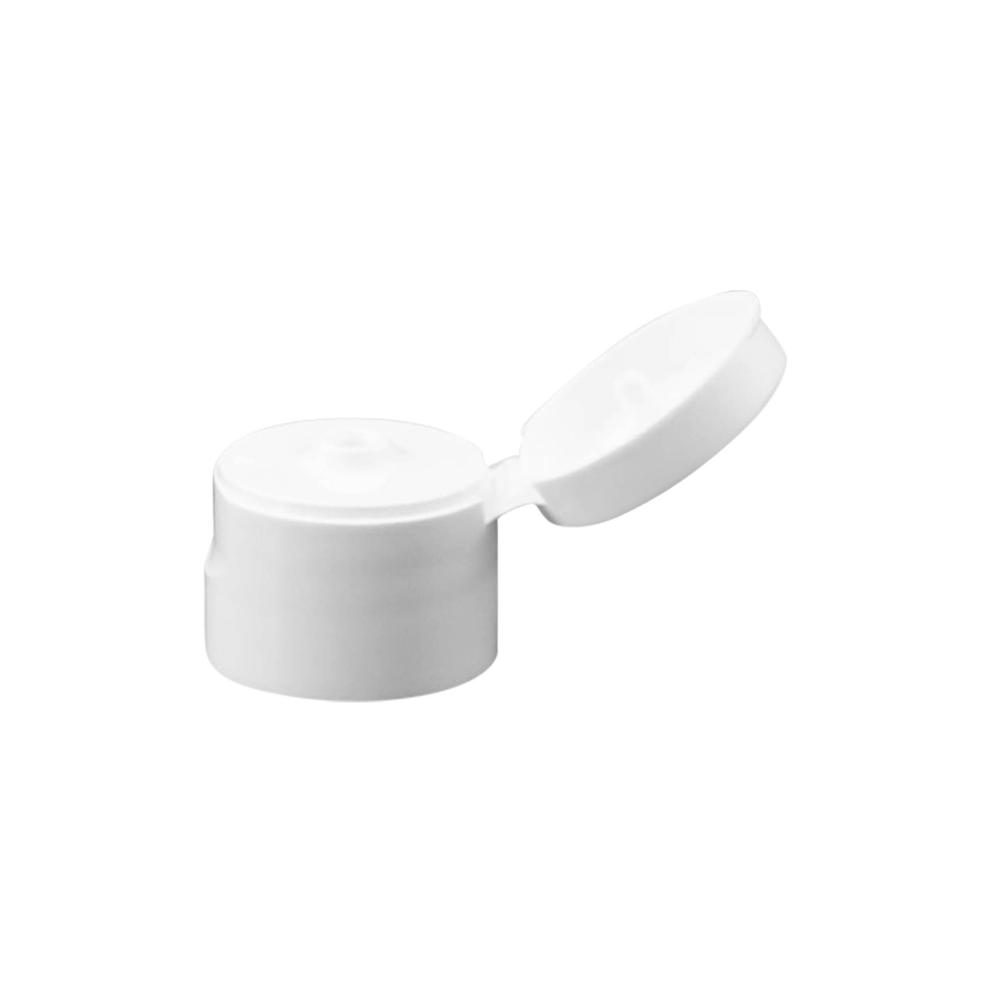 Tampa de rosca com dobradiça articulada, plástico PP, branca, para abertura: 20/410 Tampa de rosca com dobradiça articulada, plástico PP, branca, para abertura: 20/410