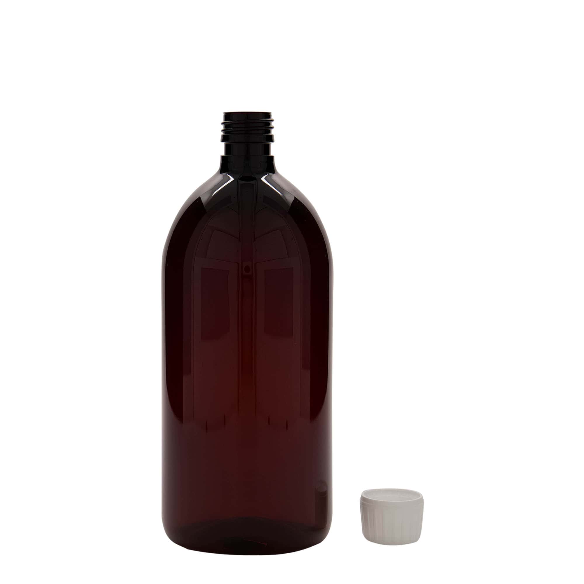 1.000 ml frasco médico PET, castanho, plástico, boca: PP 28