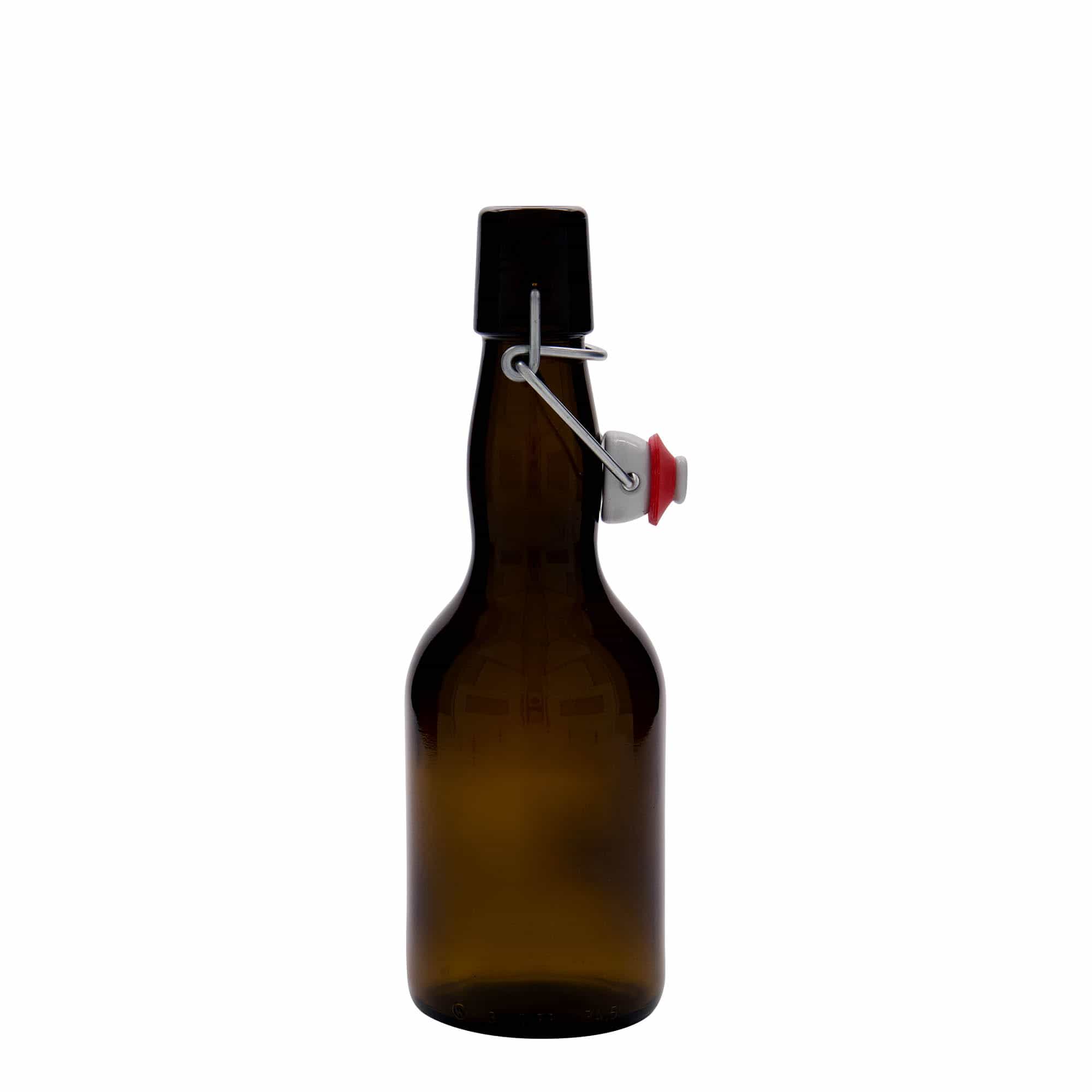 Garrafa de cerveja de 330 ml com gargalo de pescoço, vidro, castanha, boca: fecho de mola