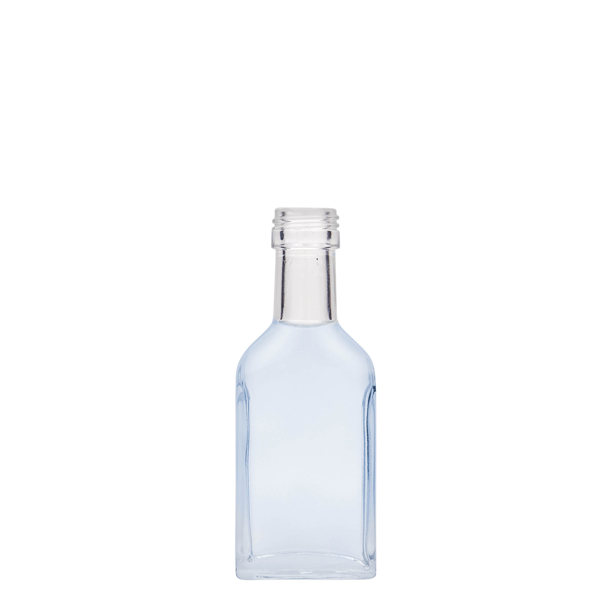 Frasco de bolso 40 ml pescoço longo, retangular, vidro, boca: PP 22