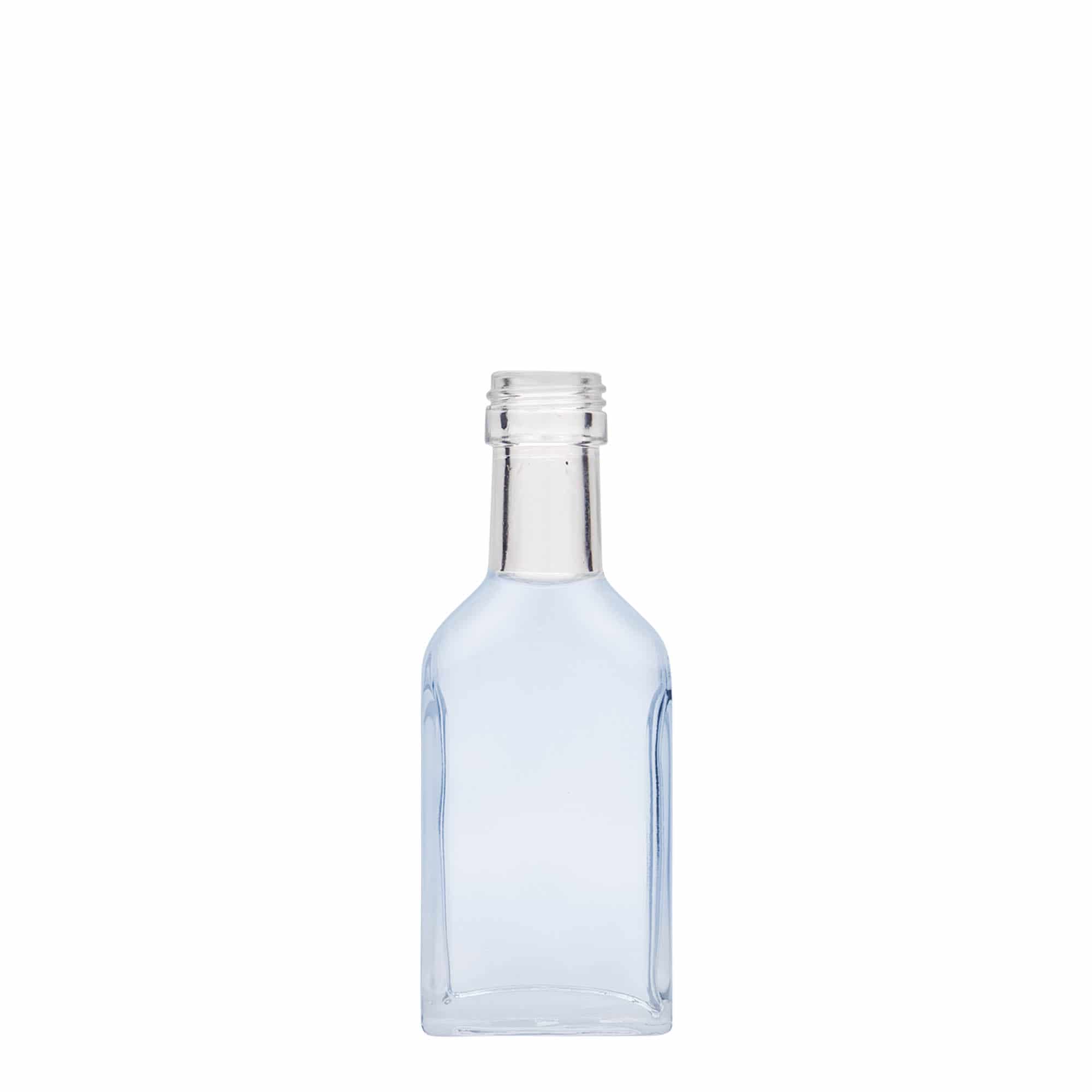 Frasco de bolso 40 ml pescoço longo, retangular, vidro, boca: PP 22 Frasco de bolso 40 ml pescoço longo, retangular, vidro, boca: PP 22