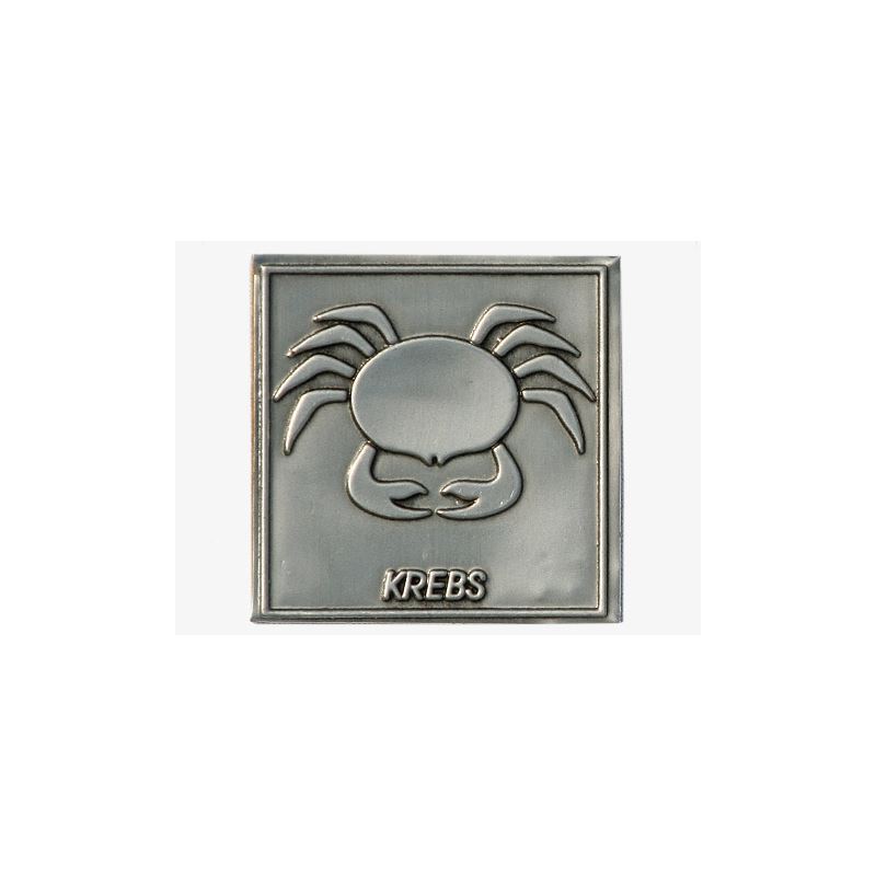 Etiqueta de estanho 'Cancro', quadrada, metal, prata Etiqueta de estanho 'Cancro', quadrada, metal, prata