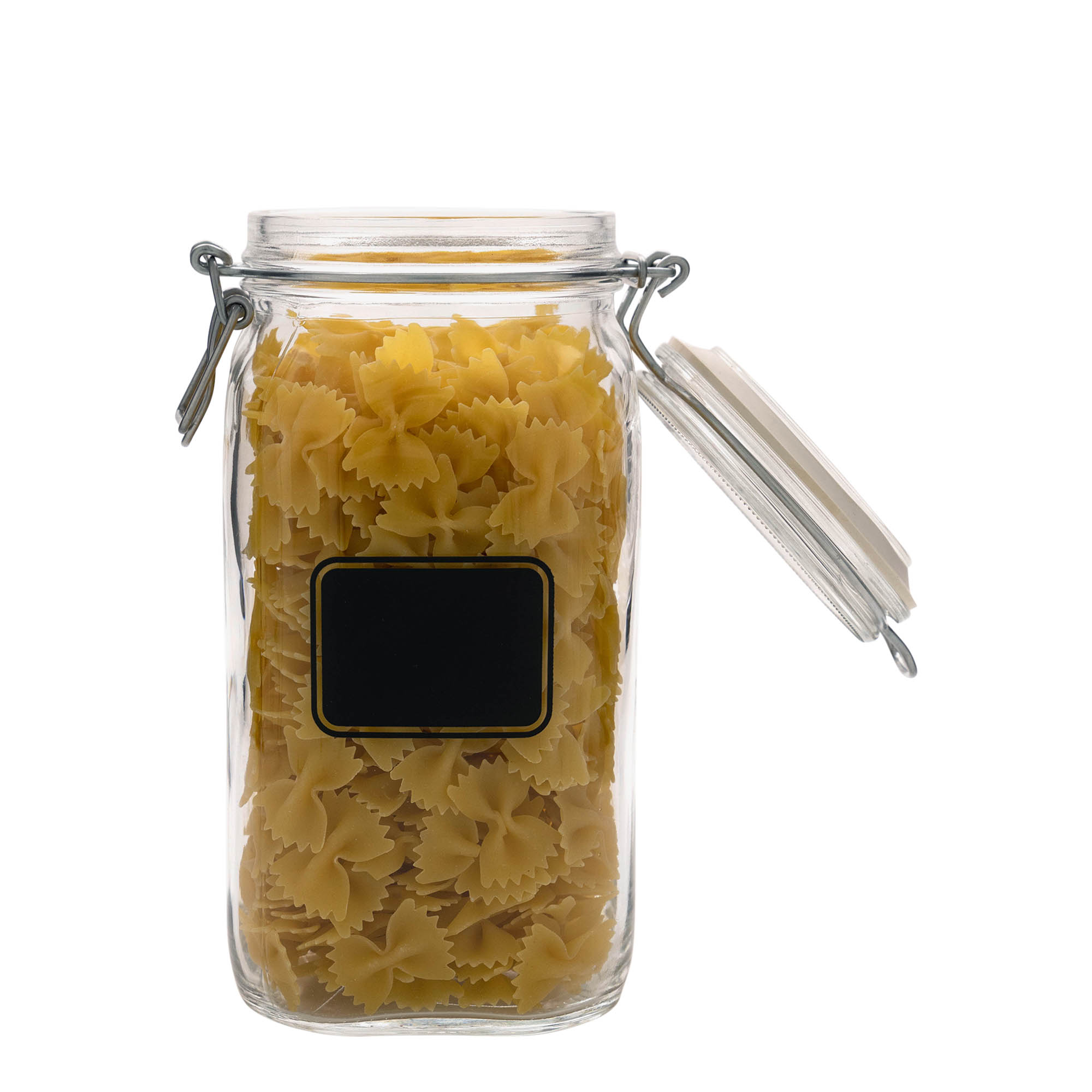 1.500 ml frasco com fecho de alavanca 'Fido', motivo: campo para etiqueta, quadrado, abertura: fecho de alavanca