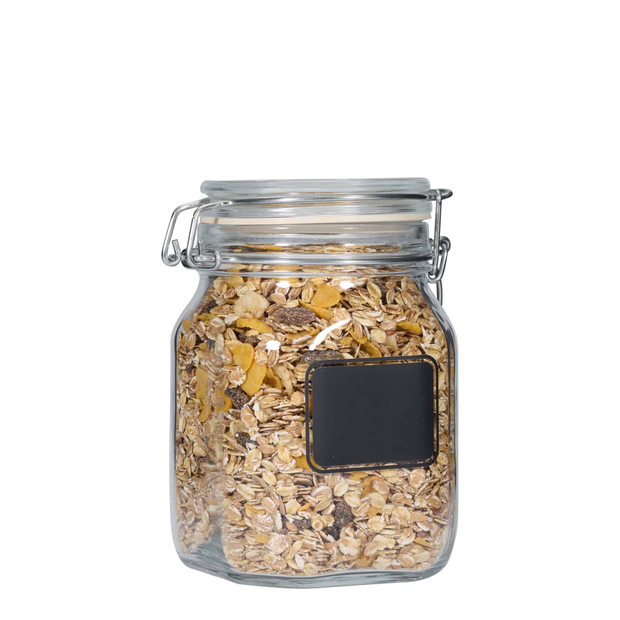 1.000 ml Frasco de vidro com fecho de arame 'Fido', motivo: campo para etiqueta, quadrado, boca: fecho de arame 1.000 ml Frasco de vidro com fecho de arame 'Fido', motivo: campo para etiqueta, quadrado, boca: fecho de arame