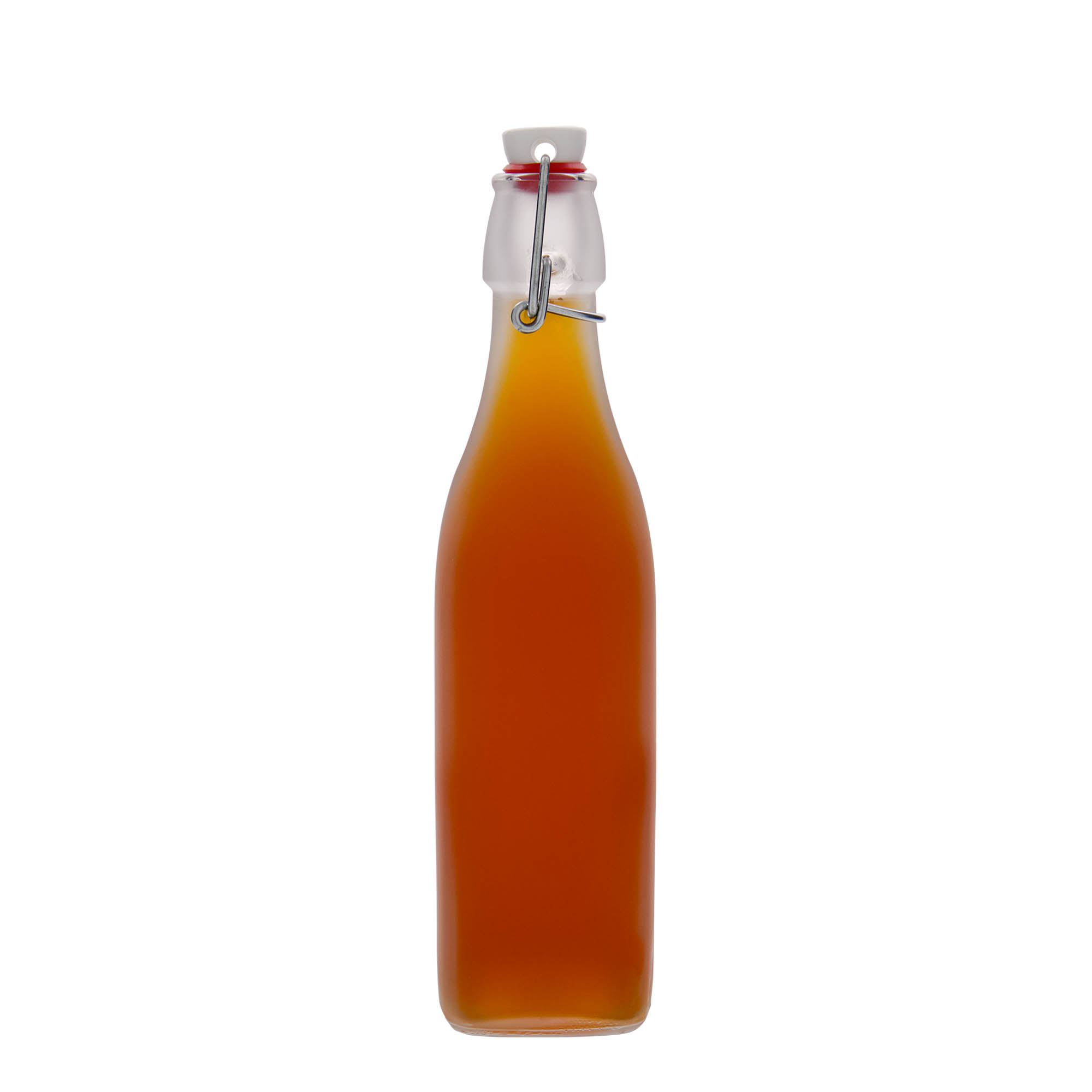 Garrafa de vidro 500 ml 'Swing, quadrada, branca, boca: fecho de alavanca' Garrafa de vidro 500 ml 'Swing, quadrada, branca, boca: fecho de alavanca'