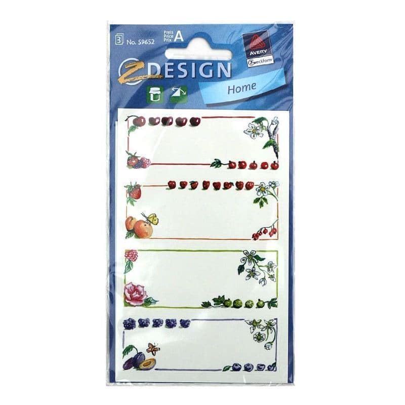 Etiquetas com formas 'Fruta colorida', retangular, papel, várias cores