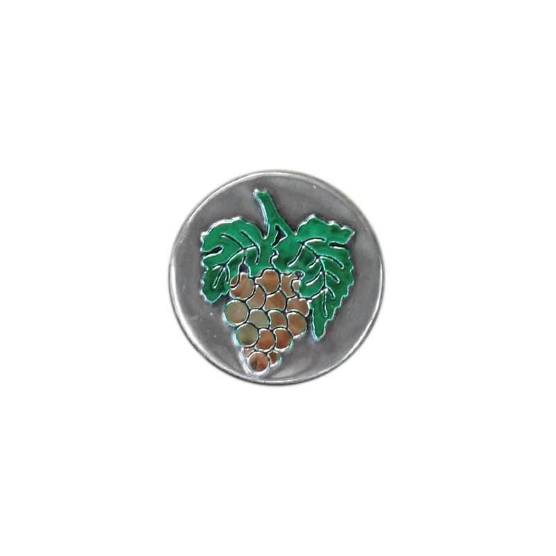 Etiqueta de estanho 'Uva', redonda, metal, prateada